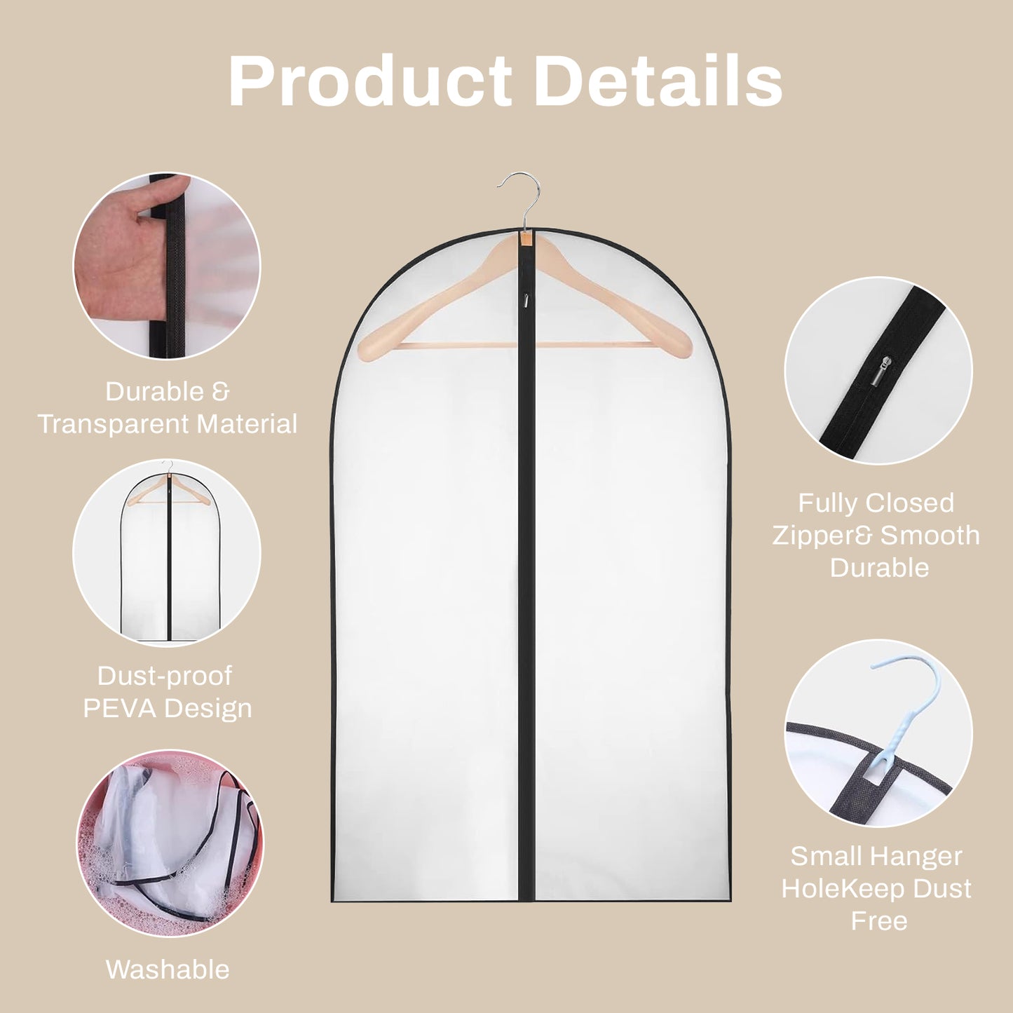 Behome Garment Bags for Hanging Clothes, 40" Suit Bags for Closet Storage and Travel, Dress Bags for Gowns Long, 6 Pack (Black)
