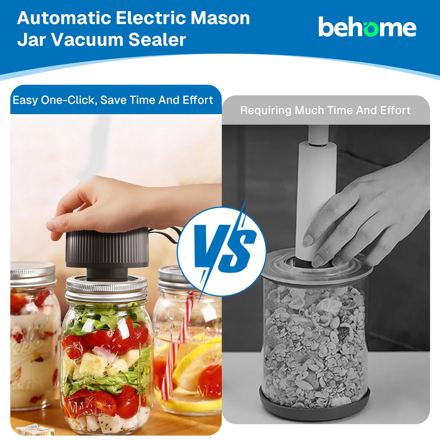 Behome Electric Mason Jar Vacuum Sealer with 20 Pack Lids, Automatic Wide Mouth and Regular Mouth Mason Jar Sealer Kit, Jar Vacuum Sealer for Food Storage and Fermentation, Black