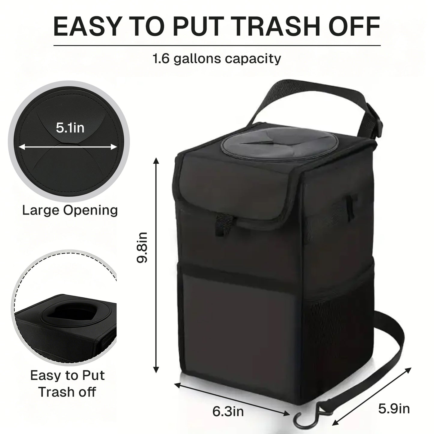 BN-LINK Car Trash Can with Lid, Leak-Proof & Waterproof Car Garbage Can with Storage Pockets, Hanging Auto Trash Bin for SUV, Truck & Back Seat Organizer, Black
