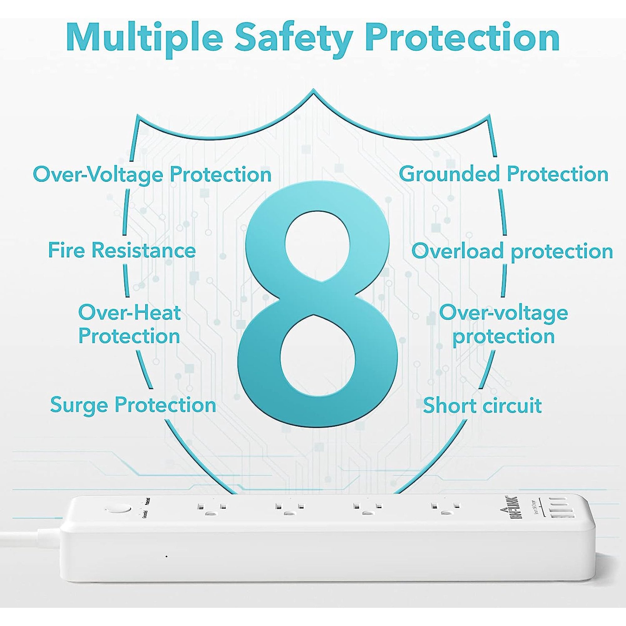 BN-LINK 1875W Surge Protected Power Strip with PD 20W Fast Charging USB-C, 5 FT Flat Plug Extension Cord, 4 Outlets & 4 USB Ports, Overload Protection, Wall Mount, for Home,Office, ETL Listed, 1200J