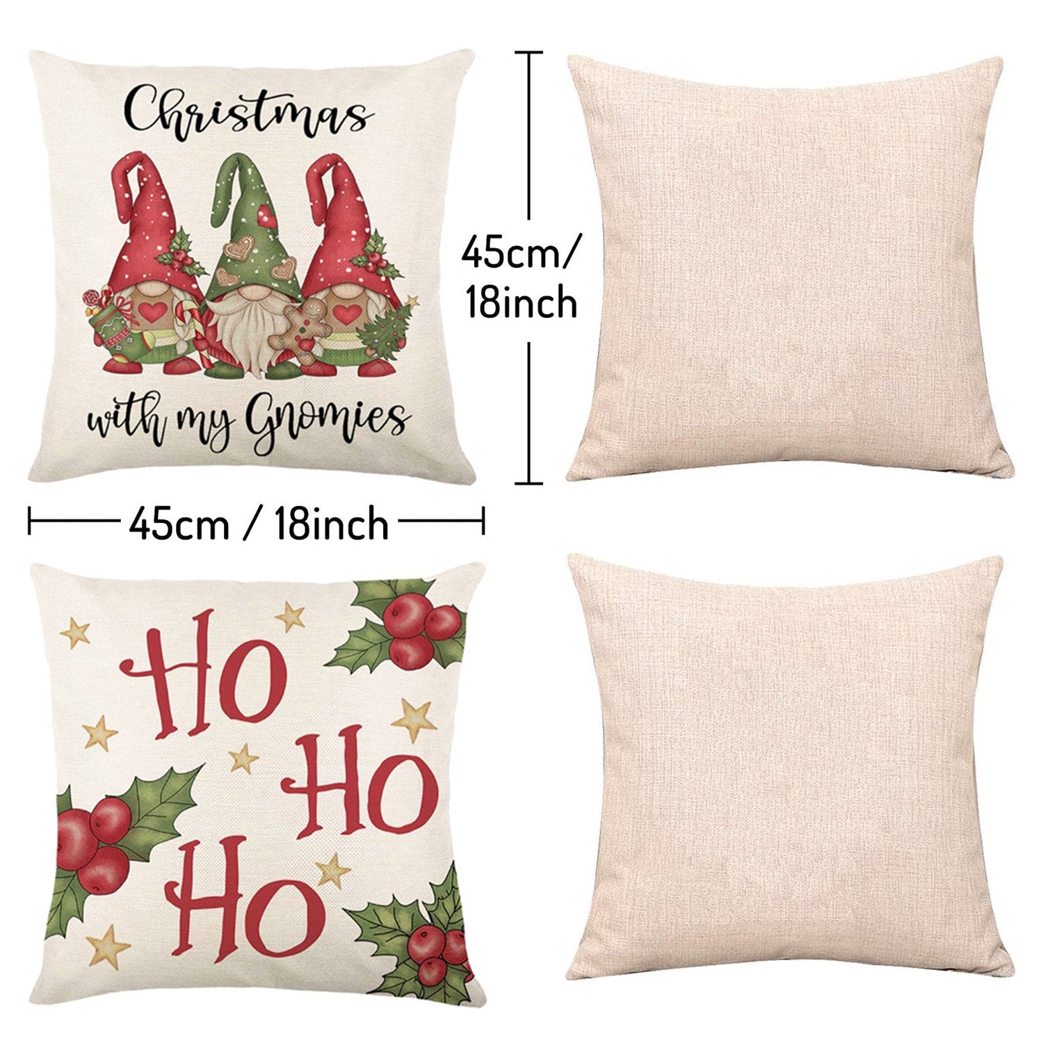 Behome Christmas Pillow Covers, 18 x 18 inch Set of 4 Christmas Decorative Throw Pillows Covers, Christmas Decorations Holiday White Pillow Cases for Couch Sofa