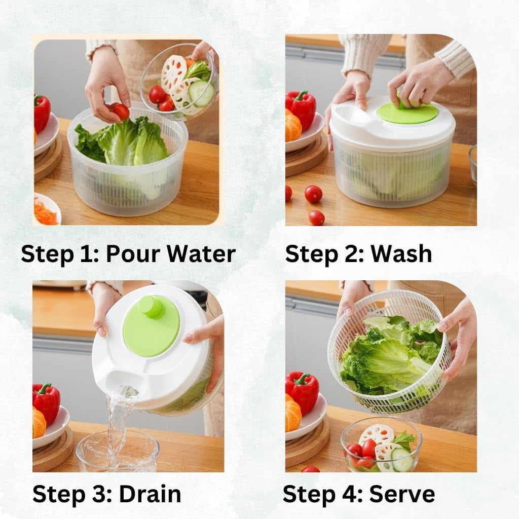 BN-LINK 3L Salad Spinner with Drain, Quick and Easy Multi-Use Lettuce Spinner, Vegetable Dryer, Fruit Washer, Pasta and Fries Spinner