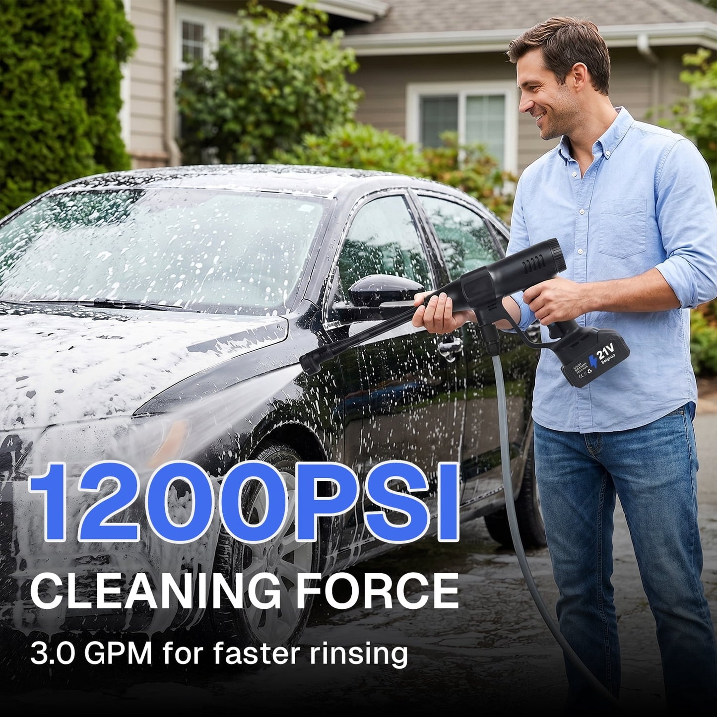 BN-LINK 6-in-1 Nozzle Electric Pressure Washer, Cordless Power Washer with Foam Cannon Attachment & 3 Speed Modes, Pressure Washer for Cars, Fences, Home, Patios