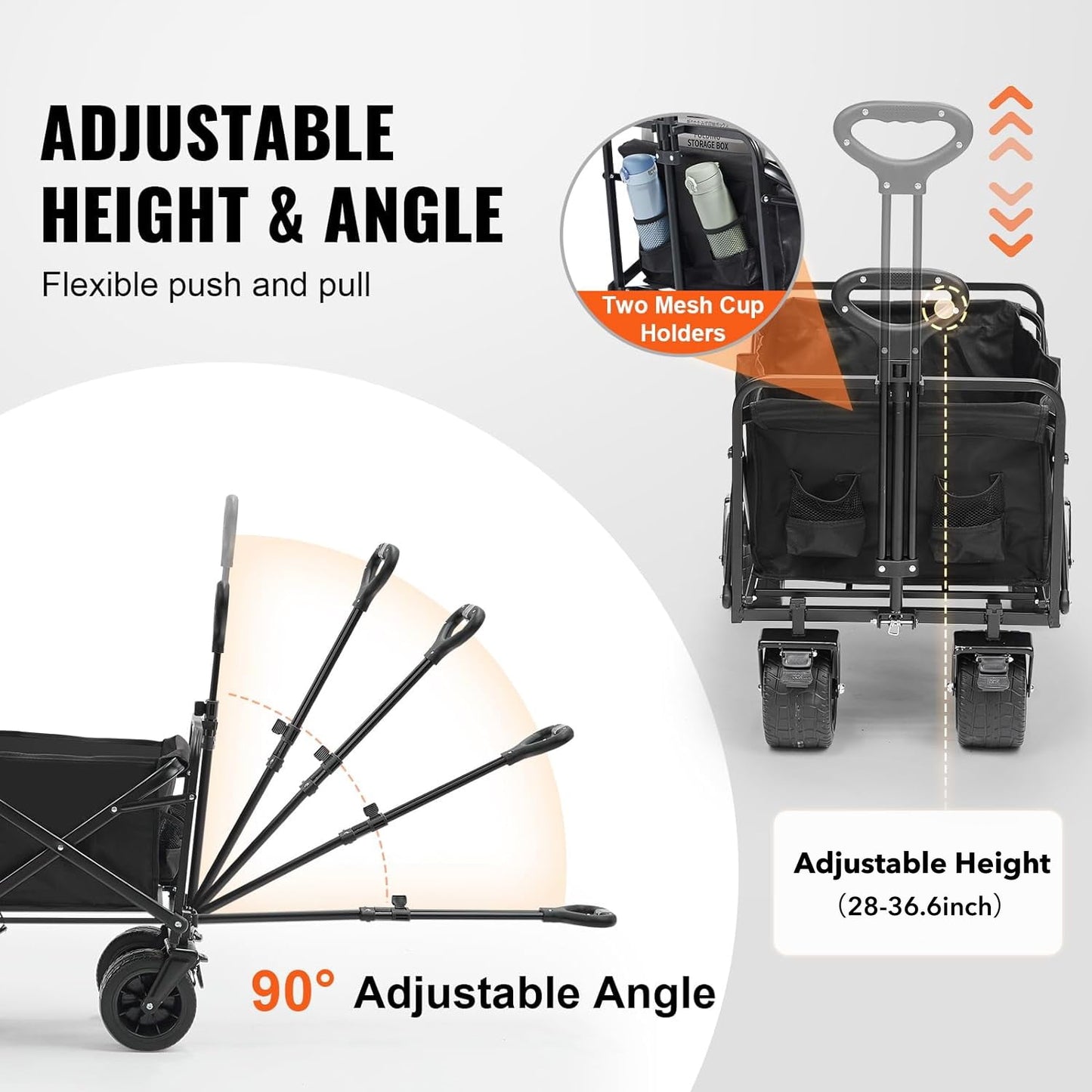 BN-LINk Collapsible Folding Wagon Cart, 330lb Heavy Duty Utility Cart with Silent Universal Wheels & Brake, Garden Cart with Side Pocket, Adjustable Handle, for Camping, Picnic