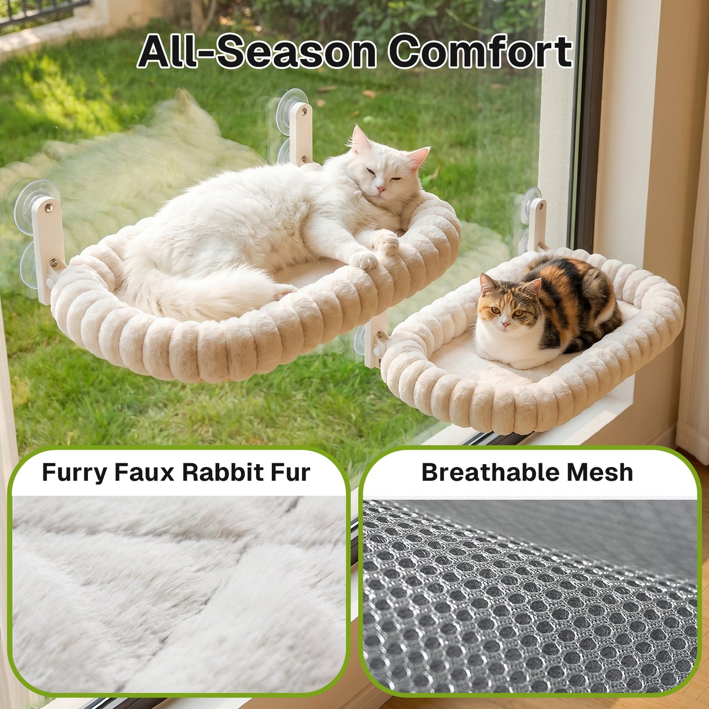 Behome Cat Window Perch, Window Hammock for Cats with 4 Strong Suction Cups, Sturdy Hammock Window Seat with Cushion Bed Cover, Indoor Cat Bed