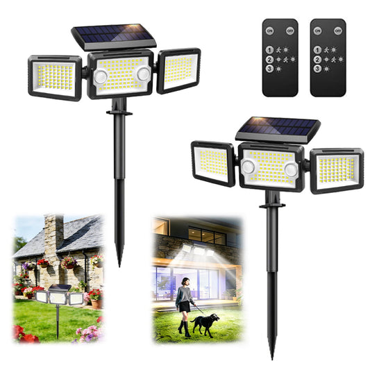 BN-LINK 2-Pack Solar Outdoor Lights, 188 LED Solar Motion Sensor Lights with 3 Adjustable Heads, 270°Wide Angle, IP65 Waterproof Solar Security Lights with Ground Stake for Yard, Garage