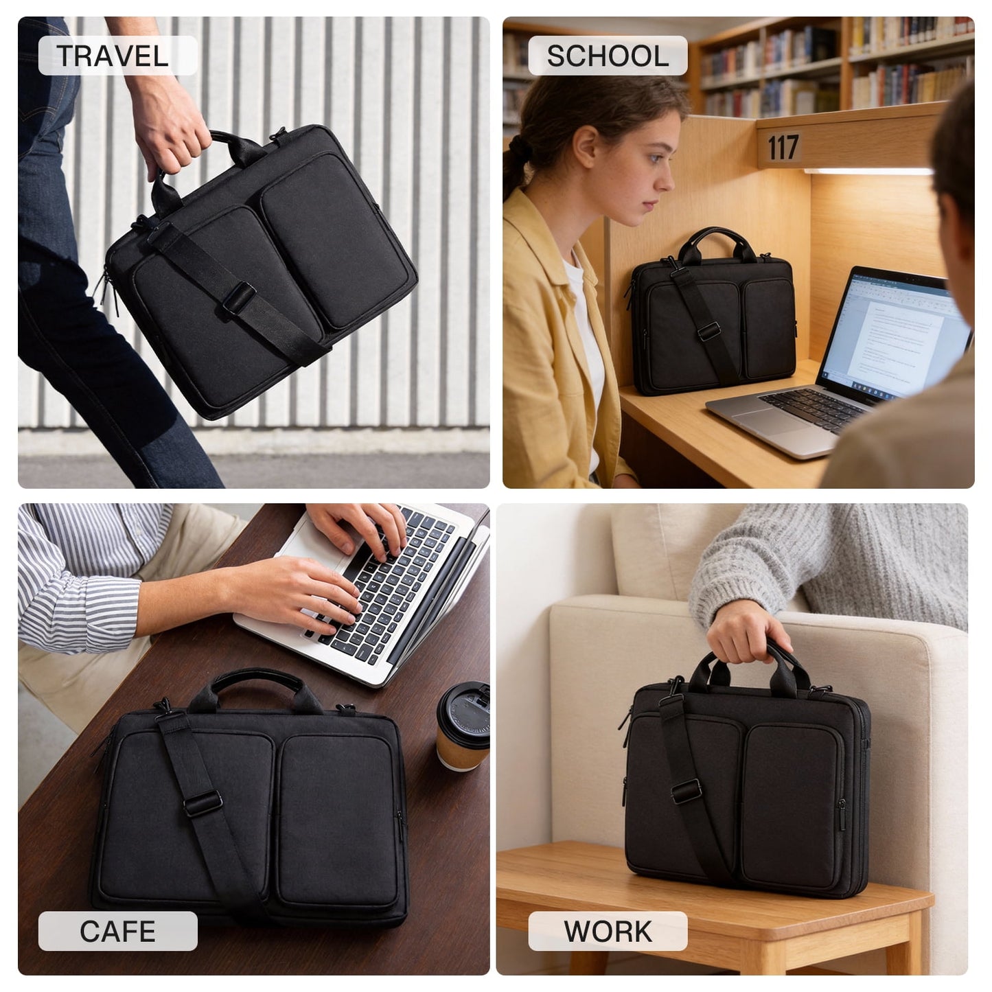 Behome Laptop Bag, 14.1-15.4 Inch Laptop Bag Computer Bag for Men & Women, Adjustable Shoulder Strap, Great for Transporting From Home to Office, Extra Pockets, Black