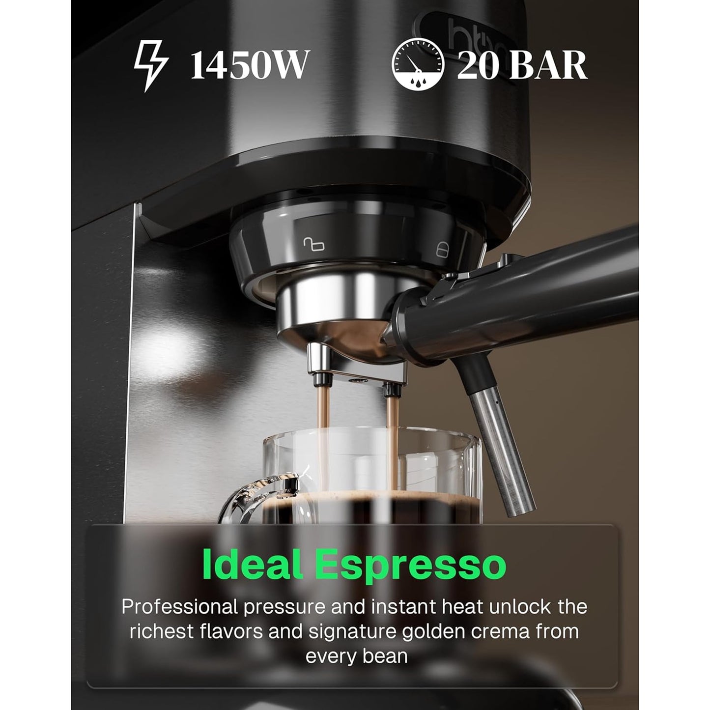 HBN Semi Automatic 20 Bar Espresso Machine with Steam Wand, Stainless Steel Coffee Maker for Cappuccino/Latte/Mocha,1450W