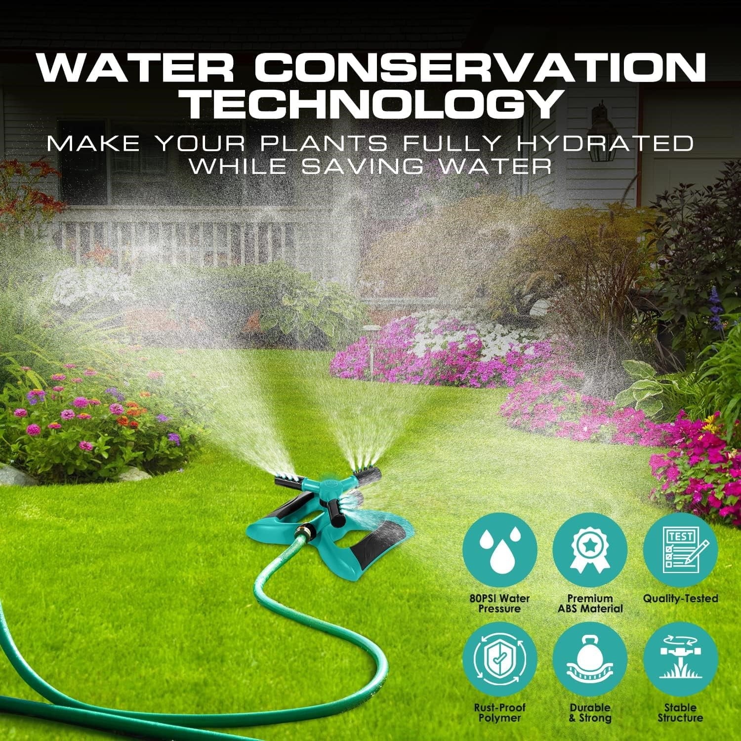 BN-LINK Sprinkler, Sprinklers for Yard Large Area, Rotating Lawn Sprinkler, Powerful and Even Watering for Lawns and Gardens, Water Sprinkler, Green