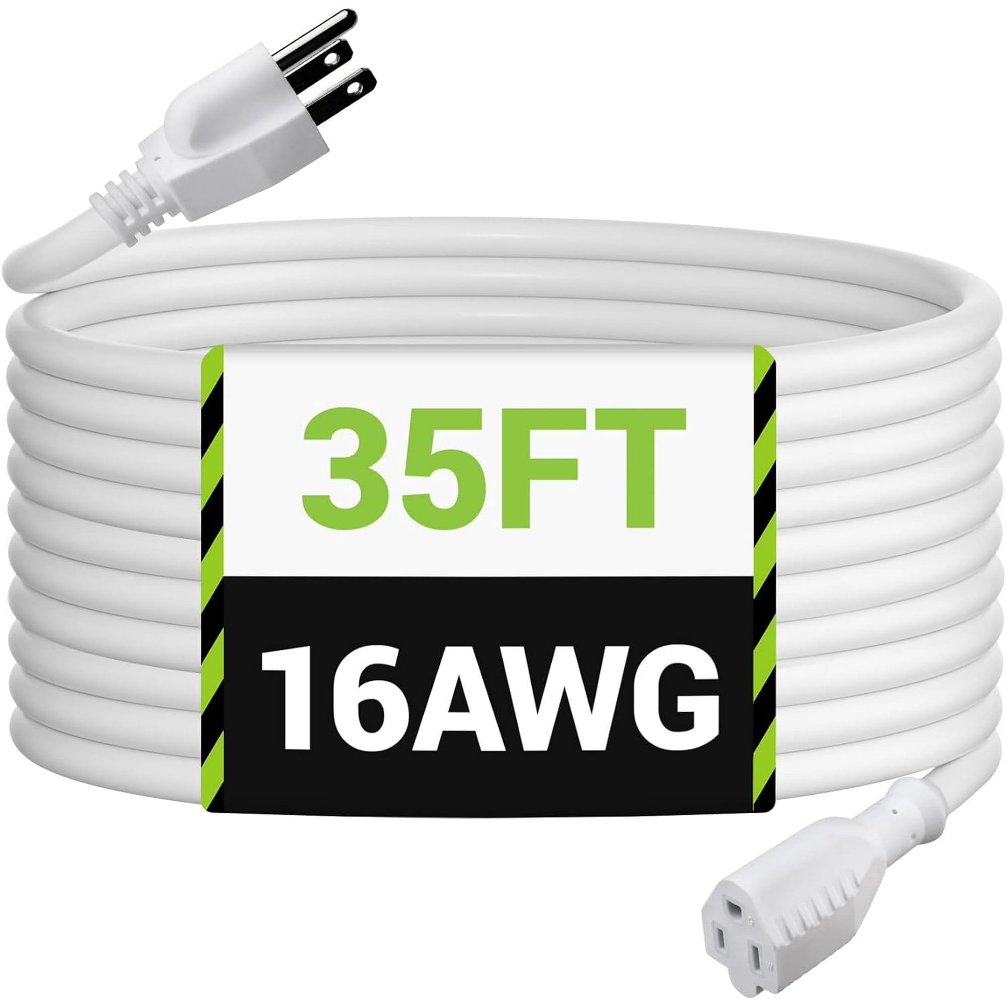 BN-LINK 35ft Outdoor Extension Cord, 3-Prong, 16 Gauge General Purpose Power Cord, Grounded Plug, White, for Landscaping & Holiday Decorations, Home & Office, 13A, ETL