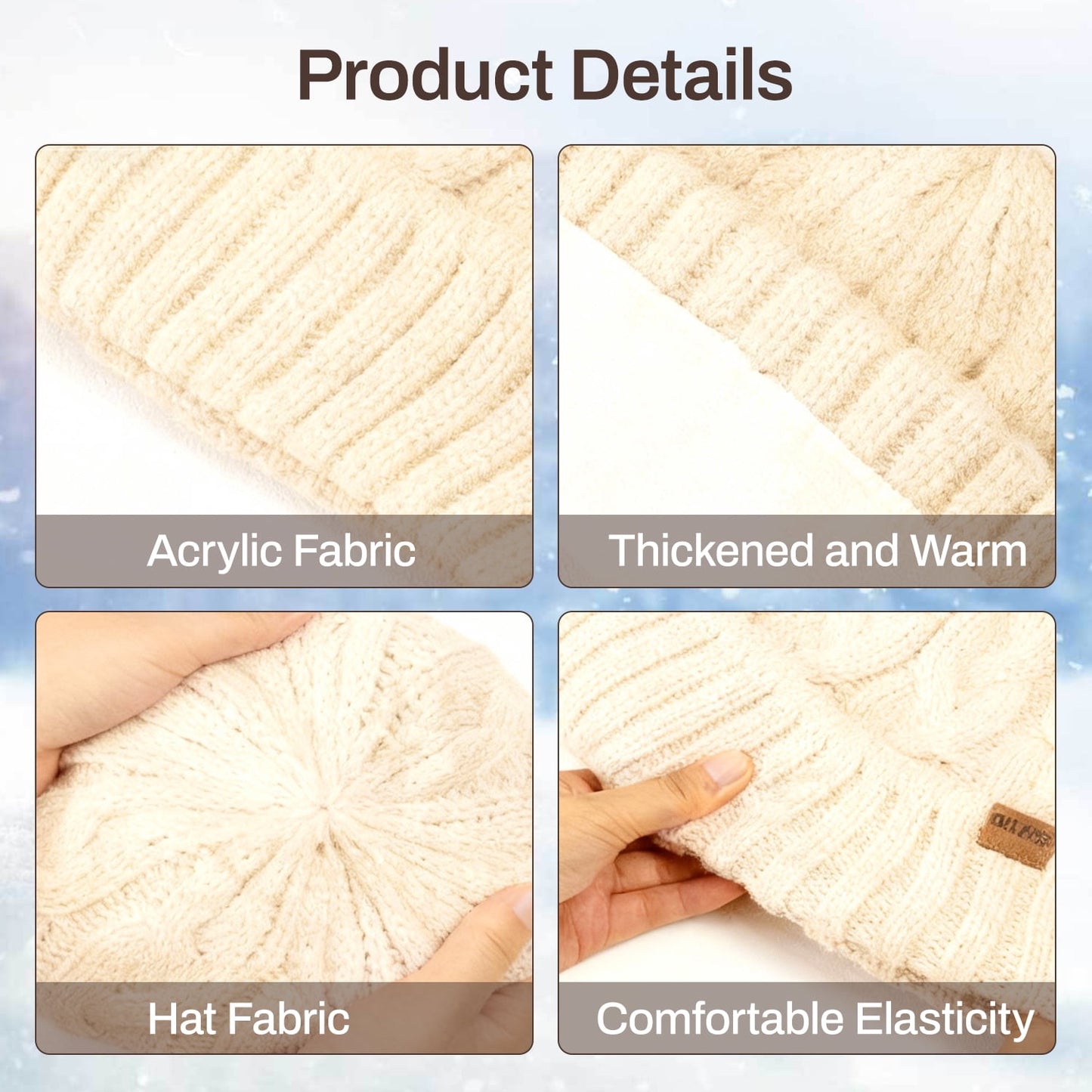 Behome Winter Gloves and Scarf Set, Knit Warm Long Neck Scarves Cap Gloves 3 in 1 Set for Woman, Apricot