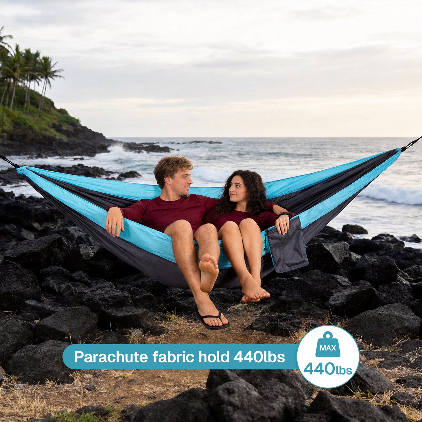BN-LINK Camping Hammock with Mosquito Net, Portable Parachute Hammocks with Tree Straps for Outdoor Backpacking,Beach,Backyard,Patio,Hiking,440 lb Capacity, Blue Gray