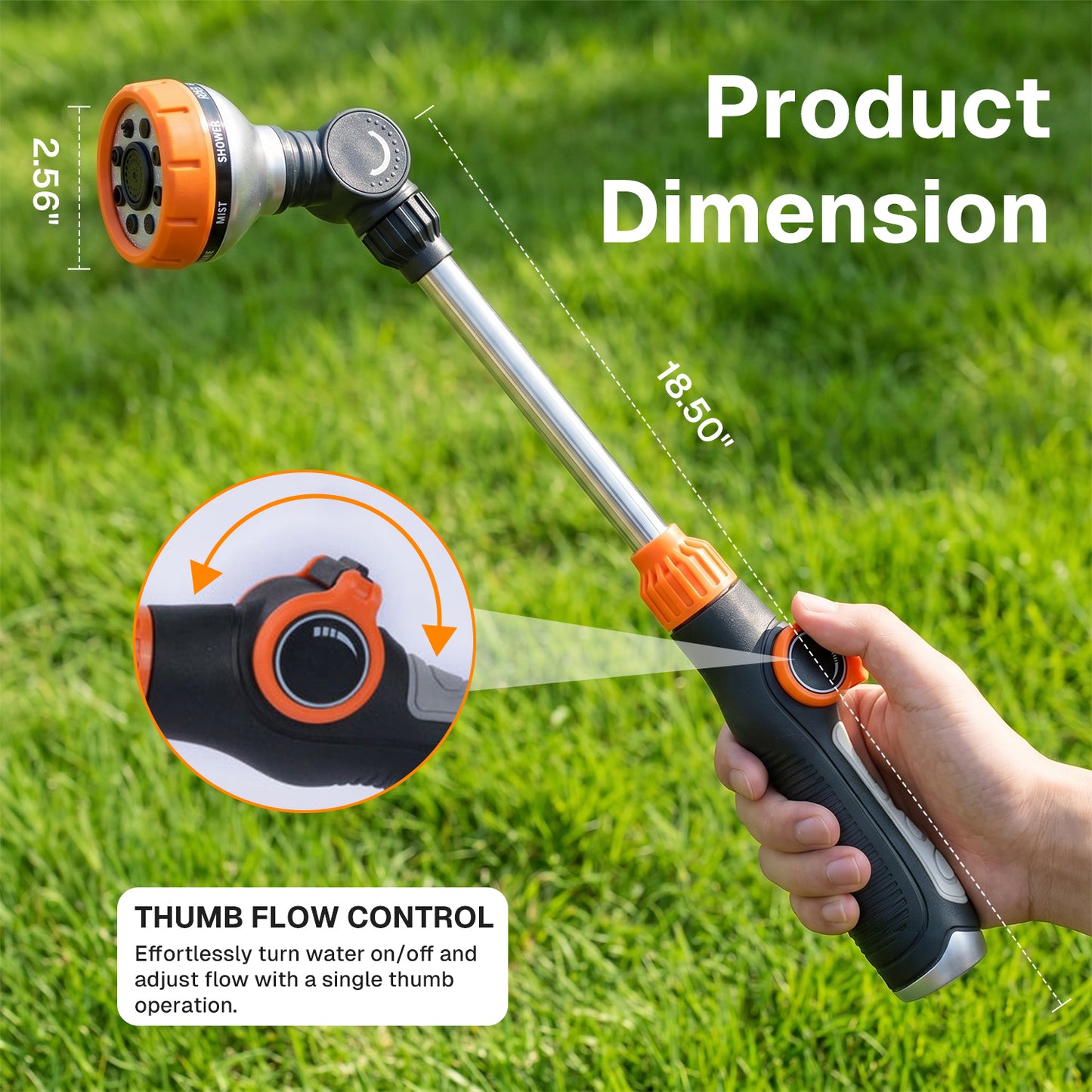 BN-LINK Watering Wand,8 Spray Patterns, 180° Adjustable Rotating Head with Thumb Flow Control，Garden Watering Wand for Plants, Flowers, Hanging Baskets,Car Wash