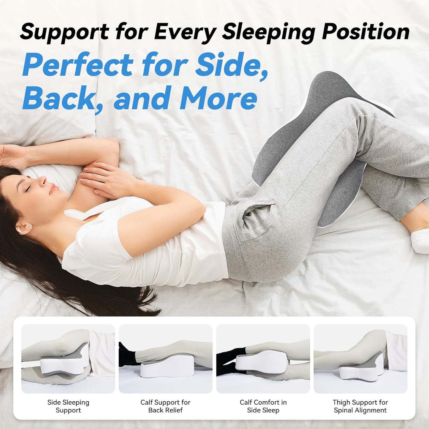 Behome Knee Pillow, 14” Comfortable Memory Foam Leg Pillow for Side Sleeping, Hip Pillow Between Legs, Gray