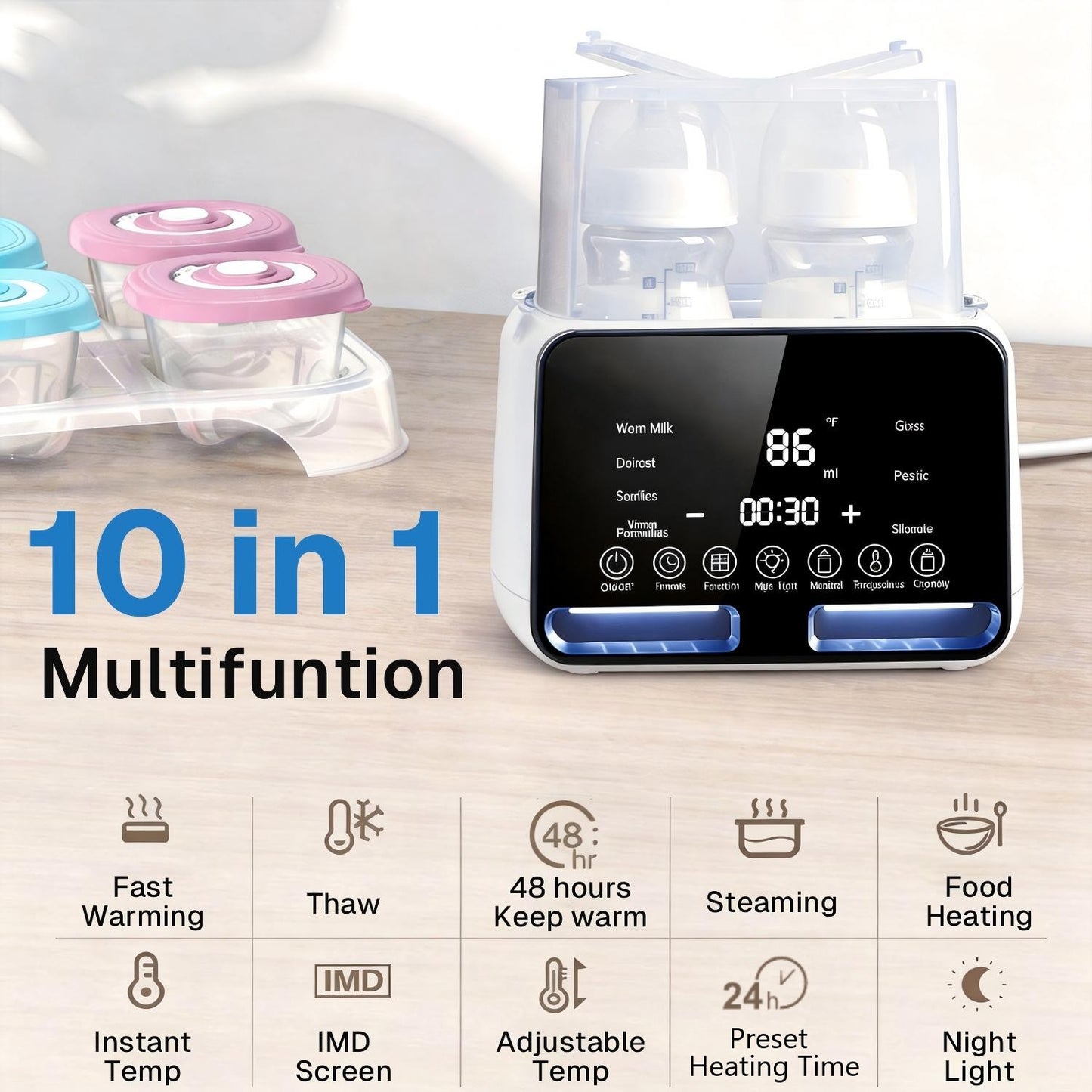 Behome Bottle Warmer, 48Hours Keep Warm, Fast Milk Warmer for Breastmilk and Formula, Food Heater with Accurate Temp Control & LED Light, for All Bottles