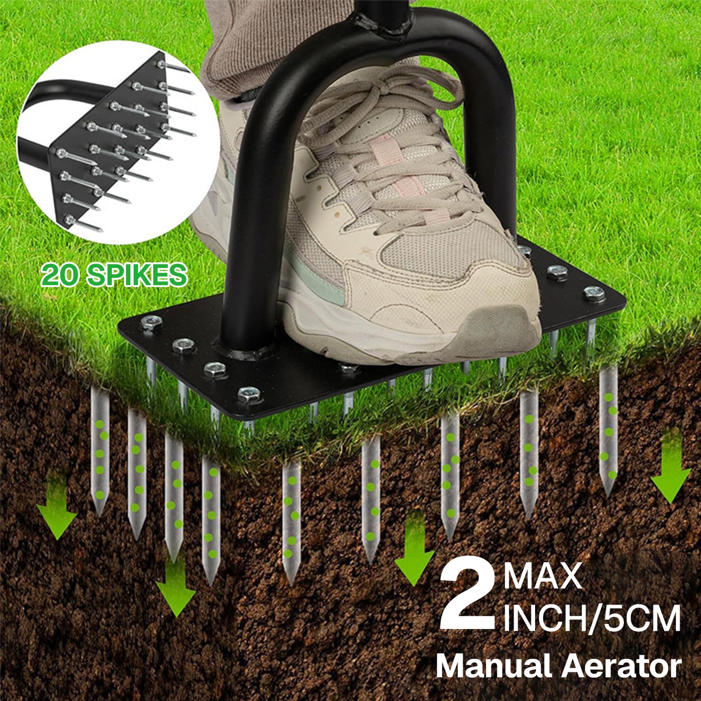 BN-LINK Manual Lawn Aerator,20 Spikes Lawn Aerator Tool,Efficient Grass Aerator for Yard, Garden, Lawn Aeration, Soil Loosening