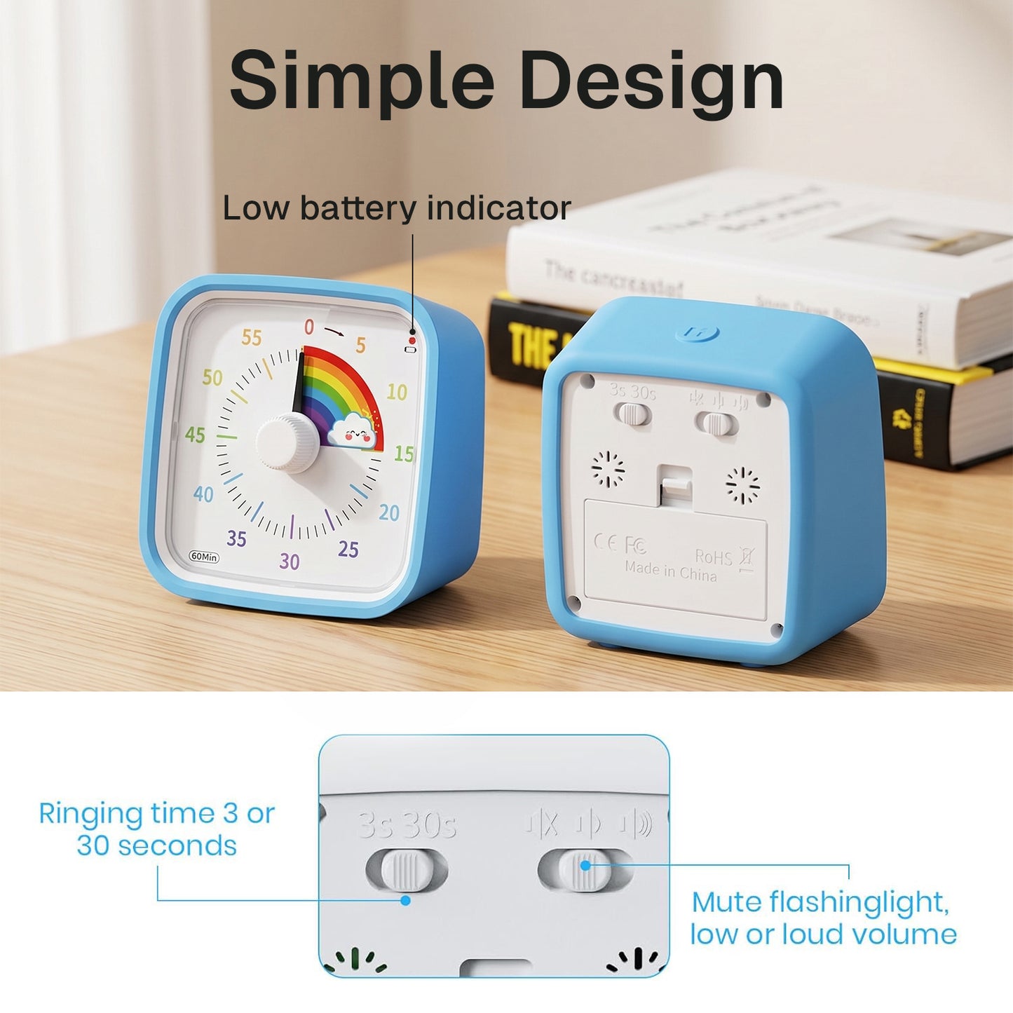 Behome 60-Minute Visual Timer for Kids with Night Light, Silent Operation Countdown Kitchen Timer, Drop-resistant Classroom Timers for Study, Office, Kitchen