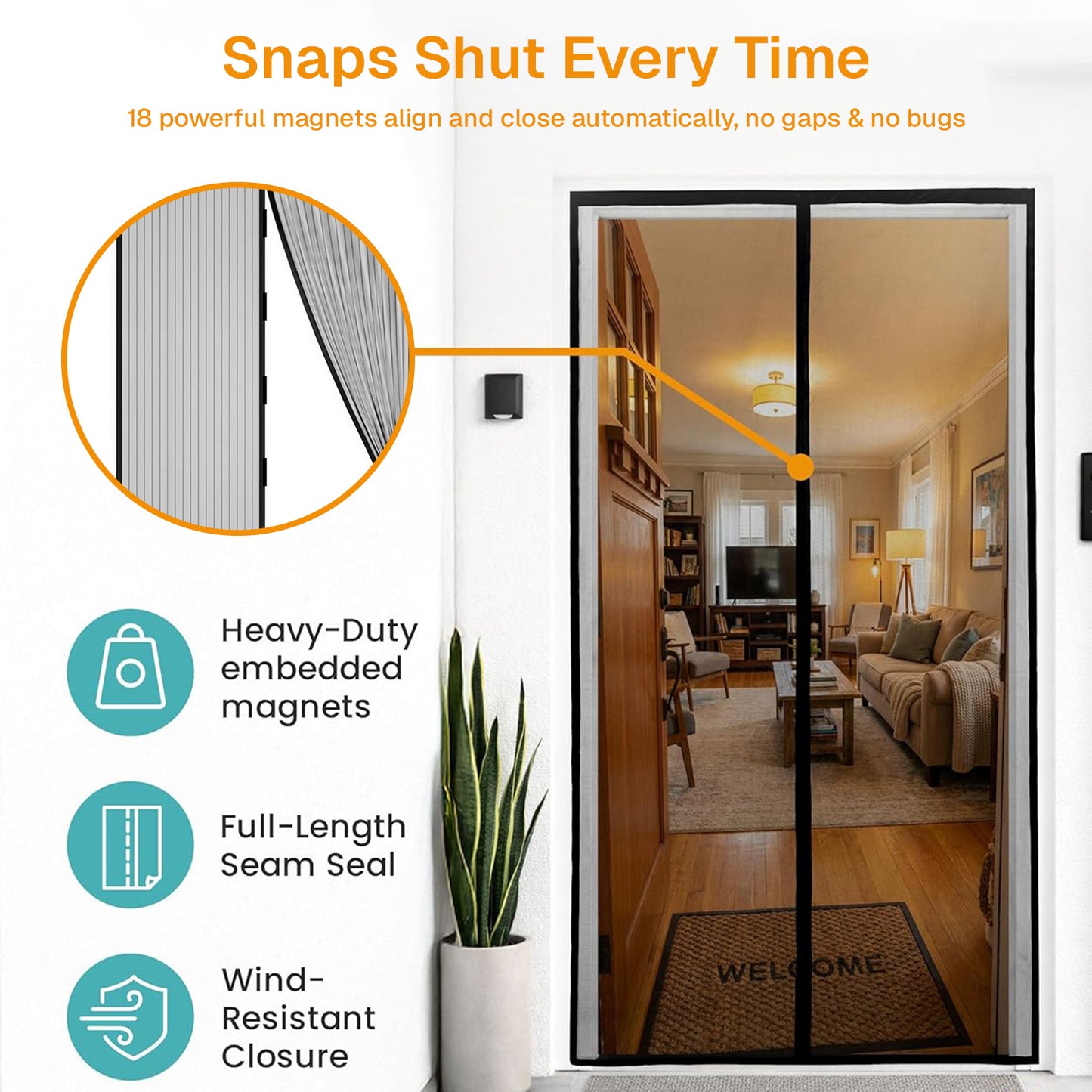 Behome Magnetic Screen Door Fit 39" x 83" , Self Sealing & Hands Free Door Net Screen with Magnet, Heavy Duty Screen Door Mesh for Front/Back Patio Doors, Bugs Out & Breeze In