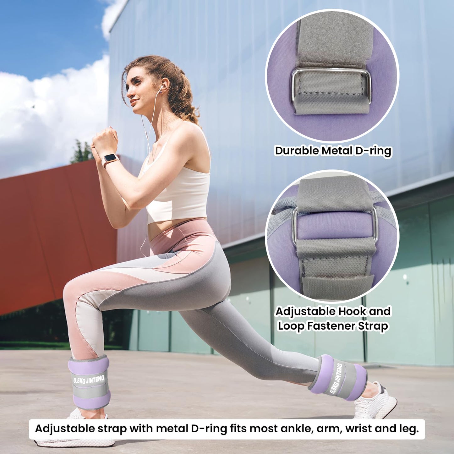 Behome Adjustable Ankle Weights, 2 Lbs 1 Pair Strength Training Wrist/Leg/Arm Weights Sets for Gym, Fitness Workout, Running, Lifting
