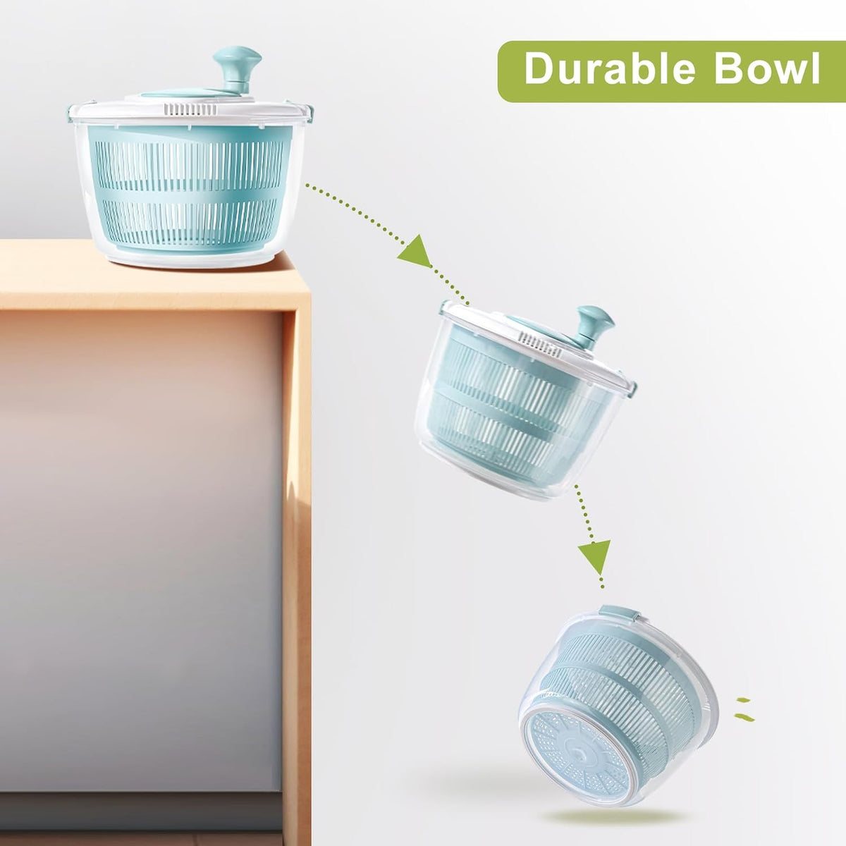 BN-LINK Salad Spinner, 4.8 Quart Large Capacity, Durable Multi-Use Lettuce and Fruit Washer Spinner& Dryer with Built-in Drainage System, Non-skid Base and Free Silicone Lid for Storage or Picnic