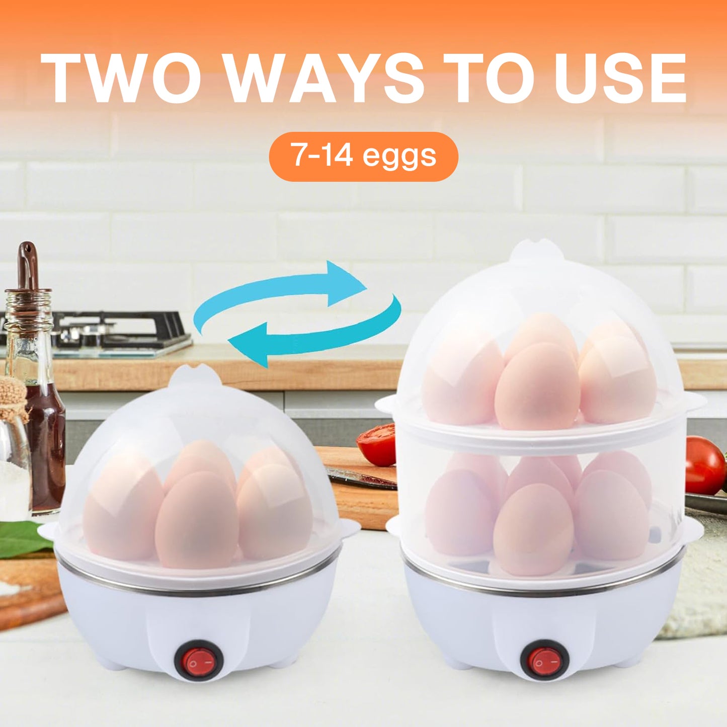 Behome Rapid Electric Egg Cooker 14 Egg Capacity,Double-Layer Lazy Egg Boiler,Multifunction Heated Maker Egg Poacher & Vegetable Steamer