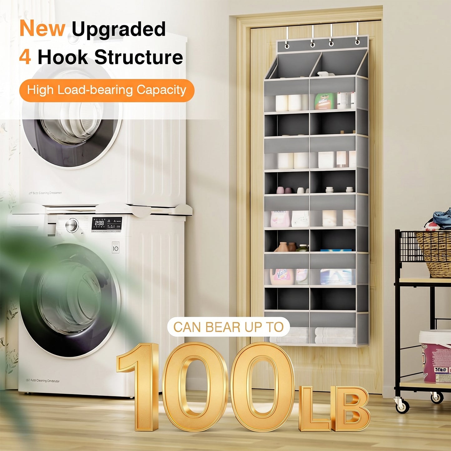 Behome 5-Shelf Heavy Duty Over the Door Organizer, Behind the Door Storage with 10 Big Front & 10 Mesh Pockets, 100lb Weight Capacity, for Closet, Diaper Organizer, Room storage
