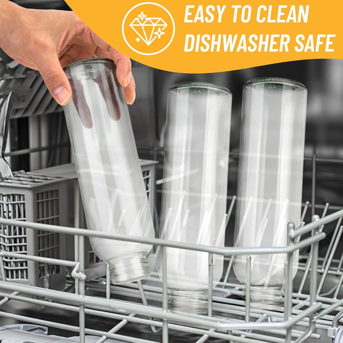 Behome 18 oz Glass Juice Bottles with Lids, 6 Pack Reusable Water Bottles with Funnel, Leak Proof & BPA Free, Glass Water Bottle for Juicing, Refrigerator, Beverage Storage Containers