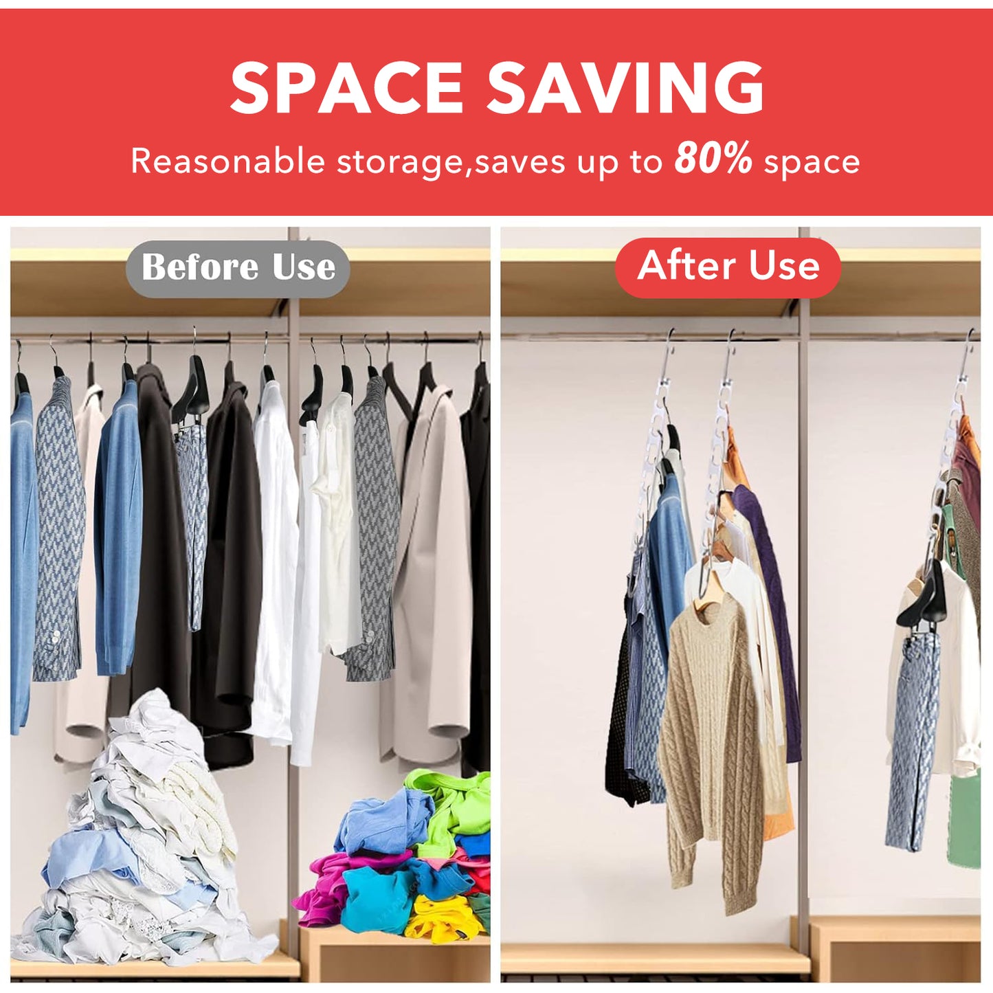 Behome Space Saving Hangers, 12 Packs Sturdy Metal Hangers Wardrobe Organizer, Magic Home Organization College Dorm Room Essentials for Girls Guys, Silver