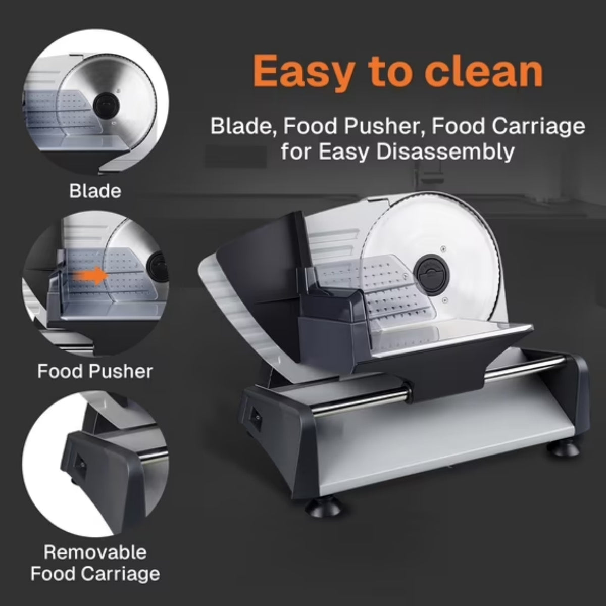 Behome Meat Slicer 200W Electric Automatic Meat, Deli Food Slicer ,Adjustable Thickness for Home Use,Removable 7.5 IN Stainless Steel Blade & Food Pusher,Cuts Meat, Bread and Cheese