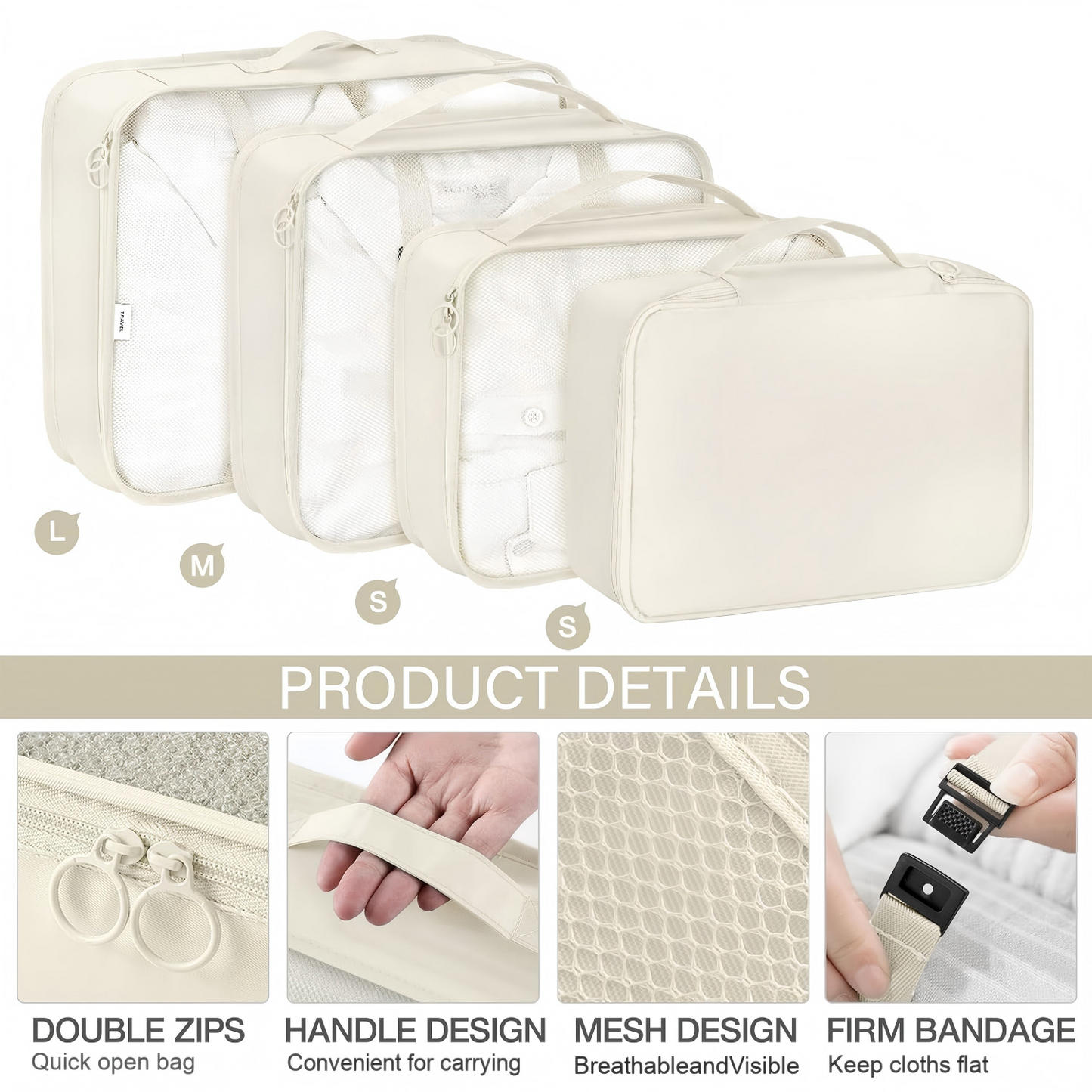 Behome 8 Set Packing Cubes, Suitcase Organizer Bags for Travel Accessories, Luggage Packing Organizers with Shoe/Tioletry/Clothing Bag