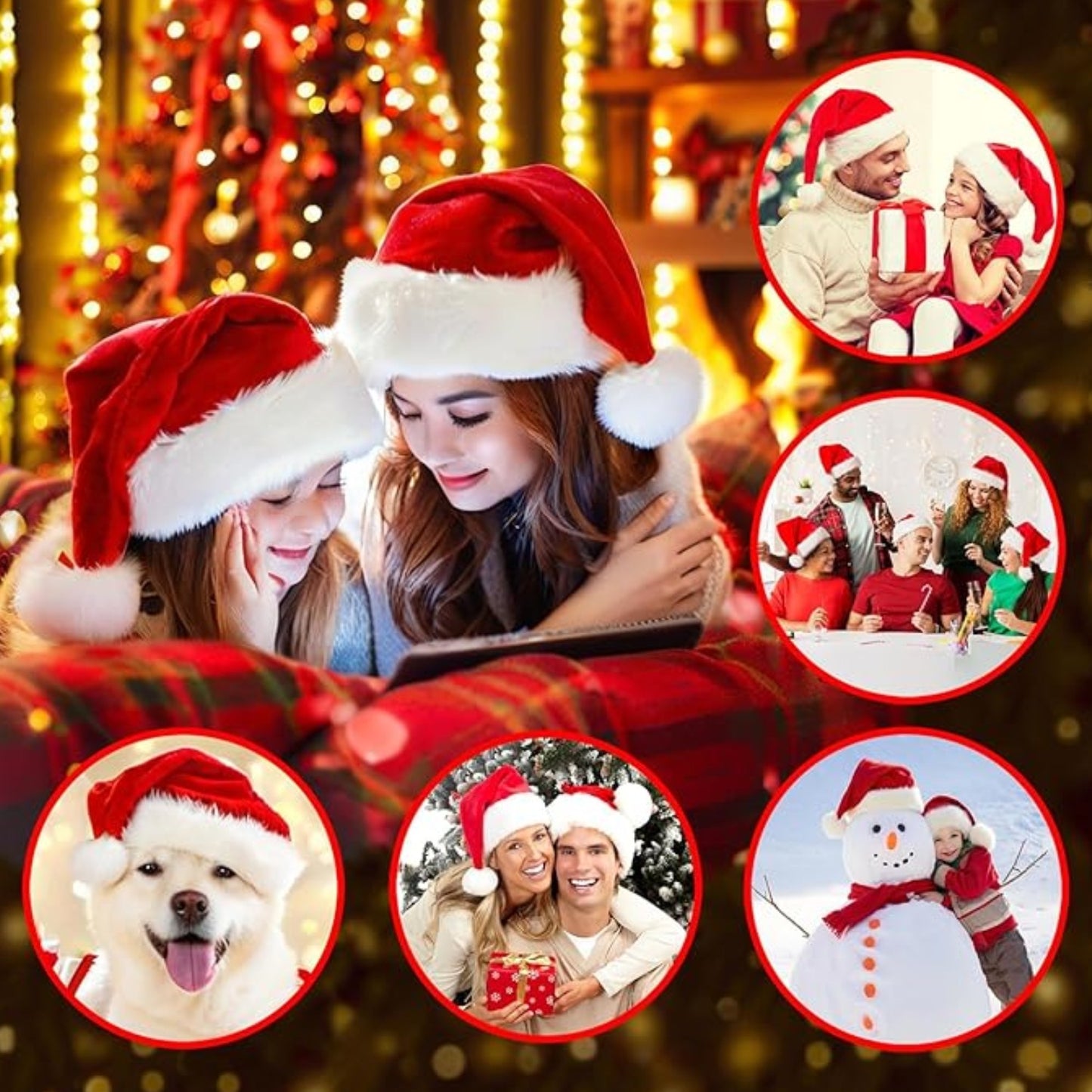 Behome 2 Pack Christmas Hat, Unisex Velvet Santa Hat for Adults, Thicken Fur Xmas Hat for New Year Festive Party