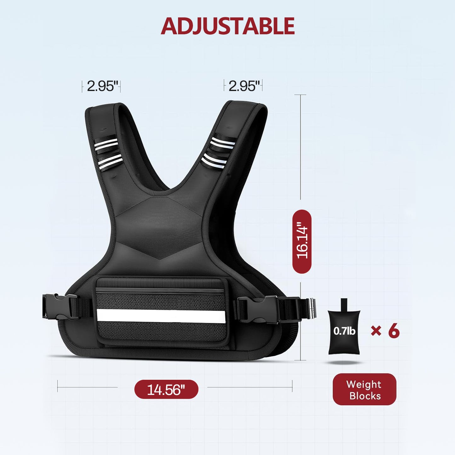 Behome Adjustable Weighted Vest, 7-11lb Vest with 6 Ironsand Weights, Large Pocket & Reflective Strip, for Men Women, Running Walking Exercise Workout