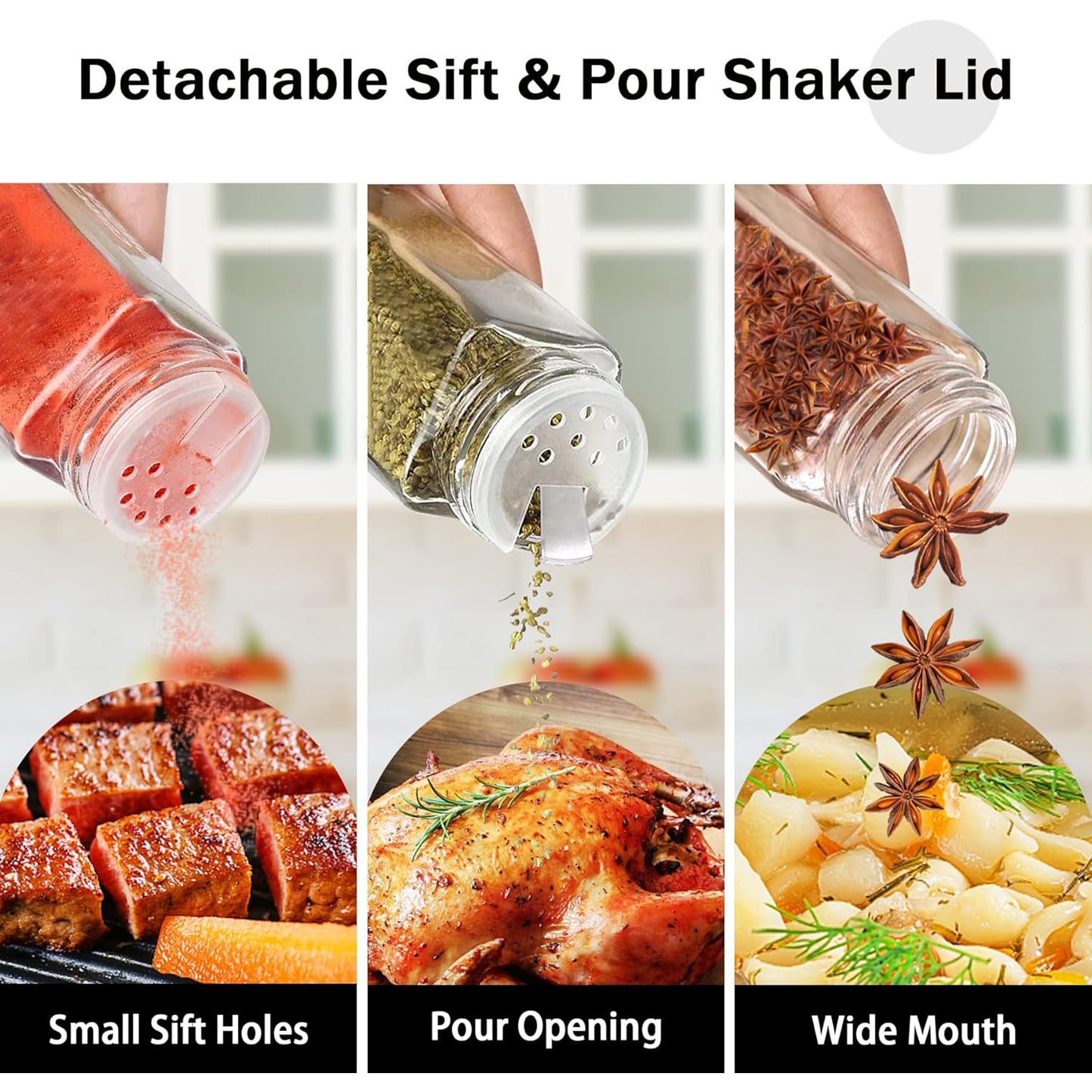 Behome 24 Pcs Glass Spice Jars with Bamboo Lids, 4oz Empty Square Spice Bottles with Shaker Lids, Labels, Funnel, Chalk Pen, Seasoning Bottles for Spice Rack, Drawer, Cabinet