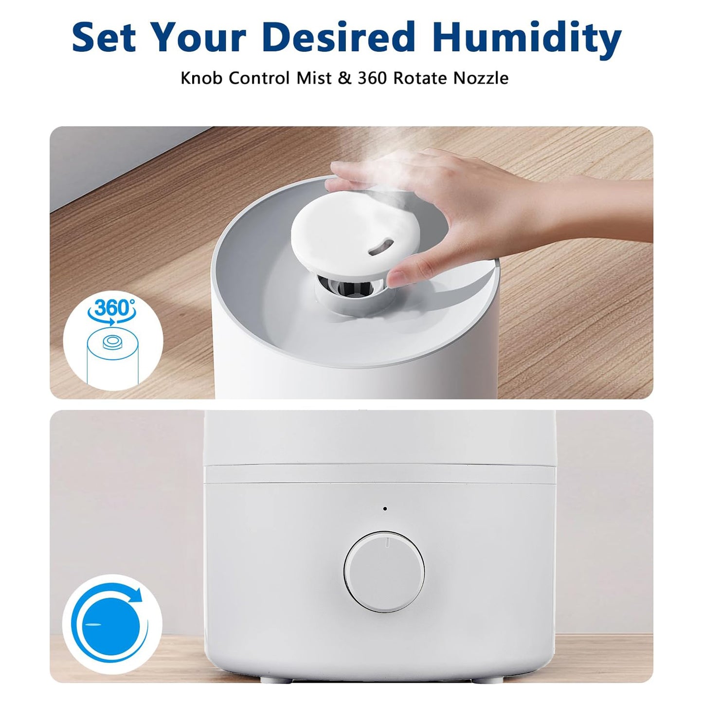 BN-LINK Humidifiers for Bedroom, 4L Water Tank and Stepless Adjustment, Quiet Cool Mist with 360°Nozzle, for Home, Plants, Indoor