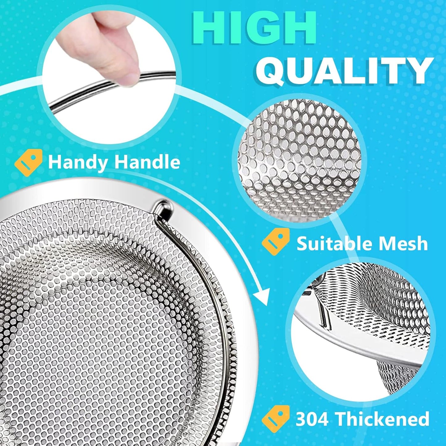 Behome 2 Pack Kitchen Sink Strainer, Stainless Steel Sink Drain Strainer with Handle, Suitable for Most Sink Drains, Anti Clogging, Silver
