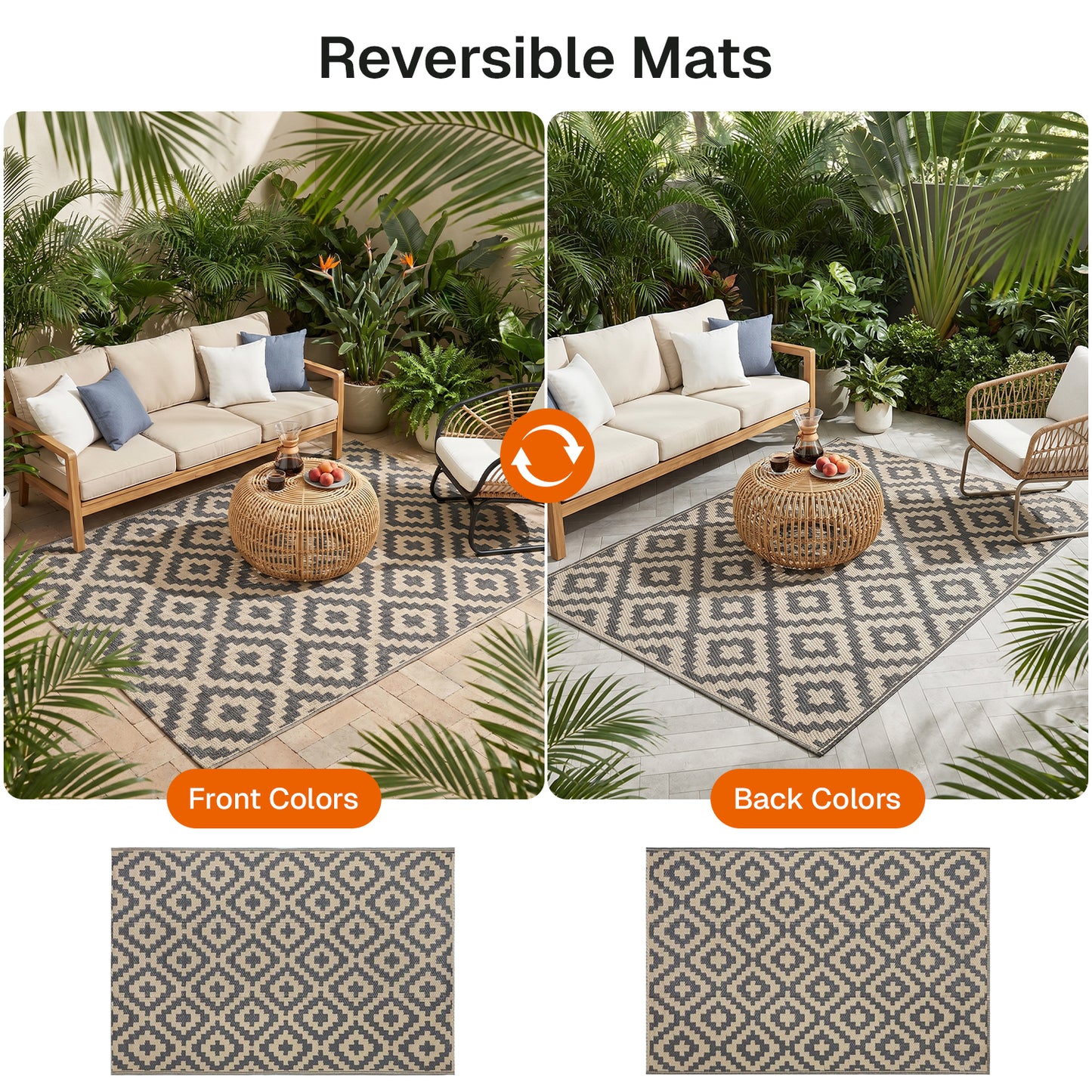 BN-LINK 5' x 8' Waterproof Outdoor Rug with Storage Bag, Reversible Plastic Straw Large Area Rug, Easy-Cleaning Modern Floor Mat for Outdoors, RV, Patio, Backyard, Deck, Picnic, Beach