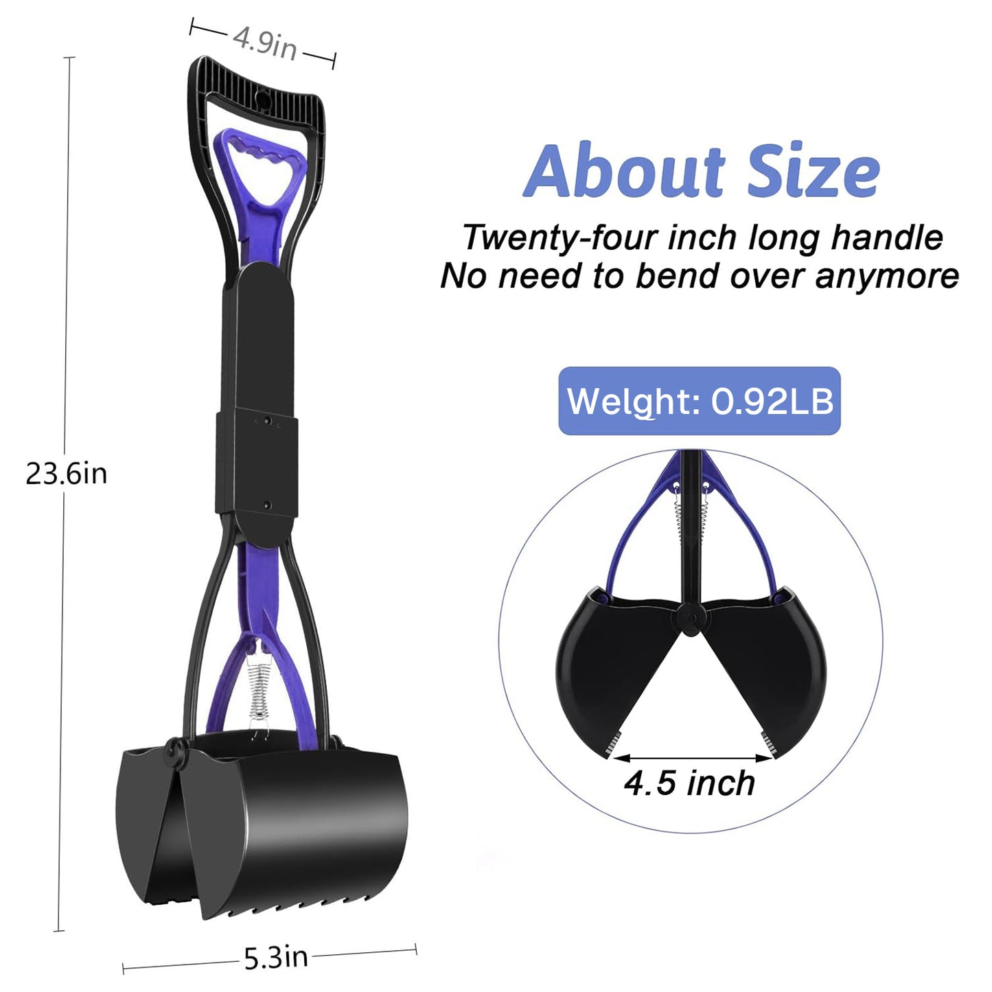 BN-LINK Pooper Scooper with Waste Bags & Storage Box, 23.6'' Foldable Unbreakable Dog Poop Scooper, Long-Handle Lightweight Poop Grabber for Small/Medium/Large Dogs