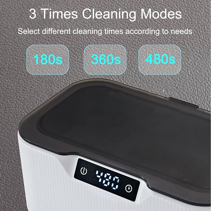 Behome Ultrasonic Jewelry Cleaner, 17oz 47KHz Professional Jewelry Cleaner, 3 Modes with Digital Timer, Portable Ultrasonic Cleaner for Jewelry, Eyeglasses, Rings, Watch Strap, White