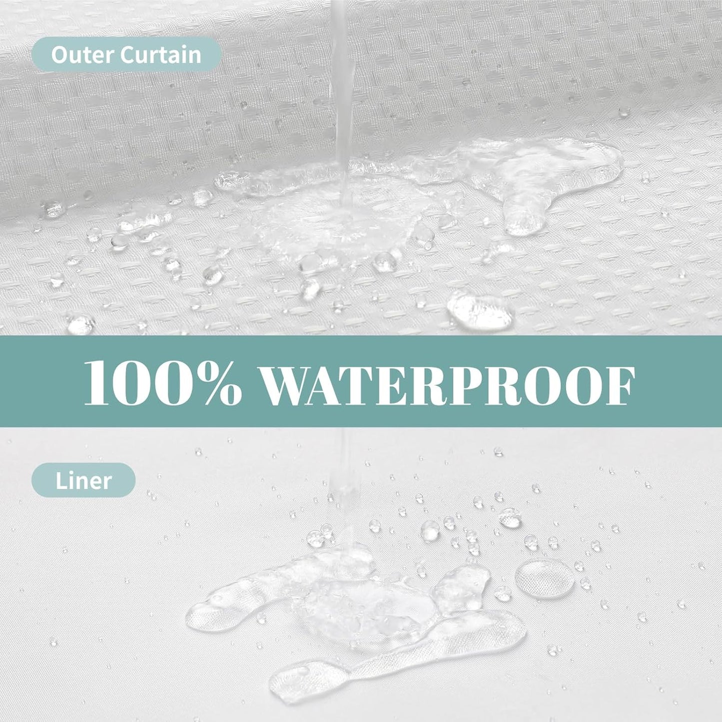 Behome Shower Curtain, Double-layer Waterproof Waffle-textured Thick Fabric Shower Curtain, Bath Curtain Set for Bathroom, 71Wx74H, White