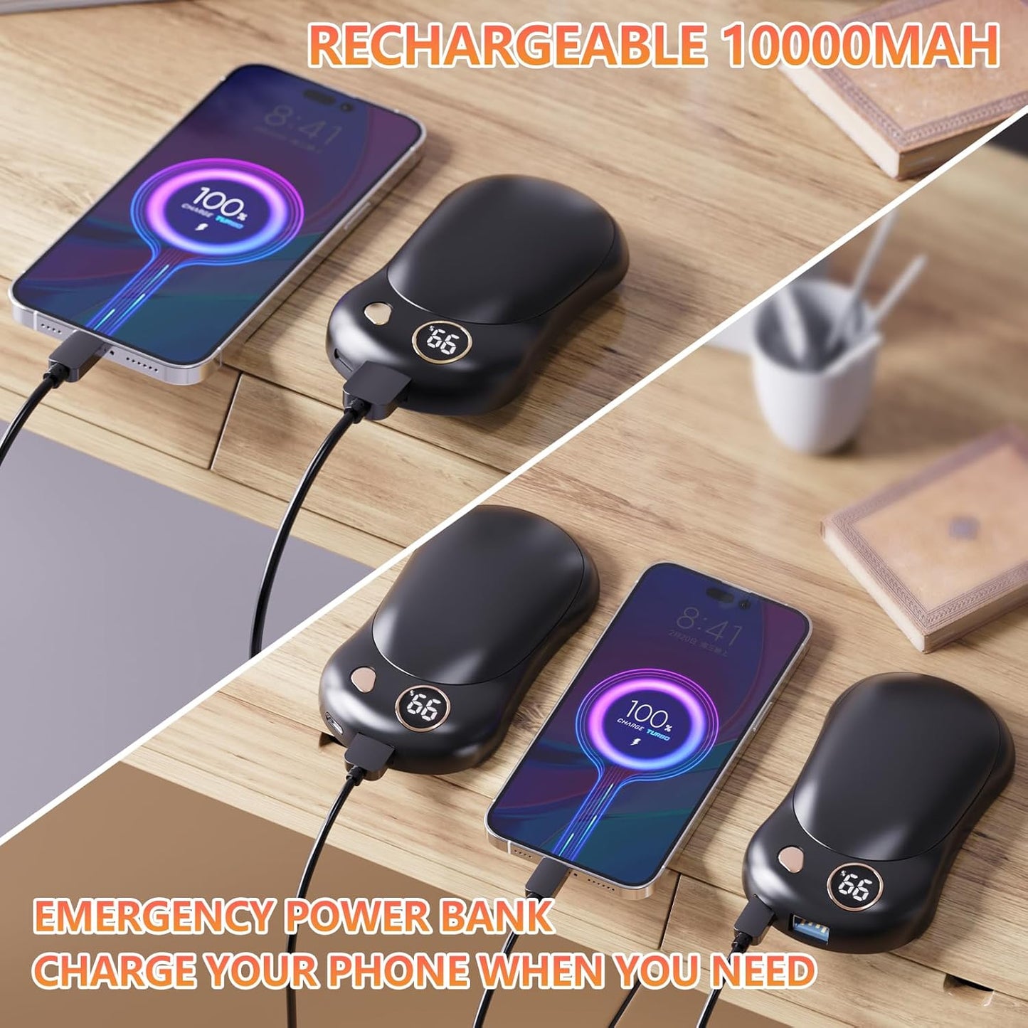 Behome 2Pack Magnetic Hand Warmers Rechargeable, Electric Hand Warmers With 3 Temperature Settings, Portable Pocket Heater for Winter & Outdoor, Gift for Men Women