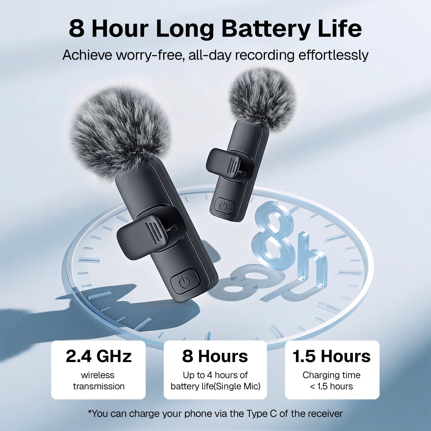 Behome Wireless Lavalier Microphone for iPhone with Storage Bag, Mini Microphone with Rotatable Clip&Denoise Recording, for TikTok, YouTube & Interviews