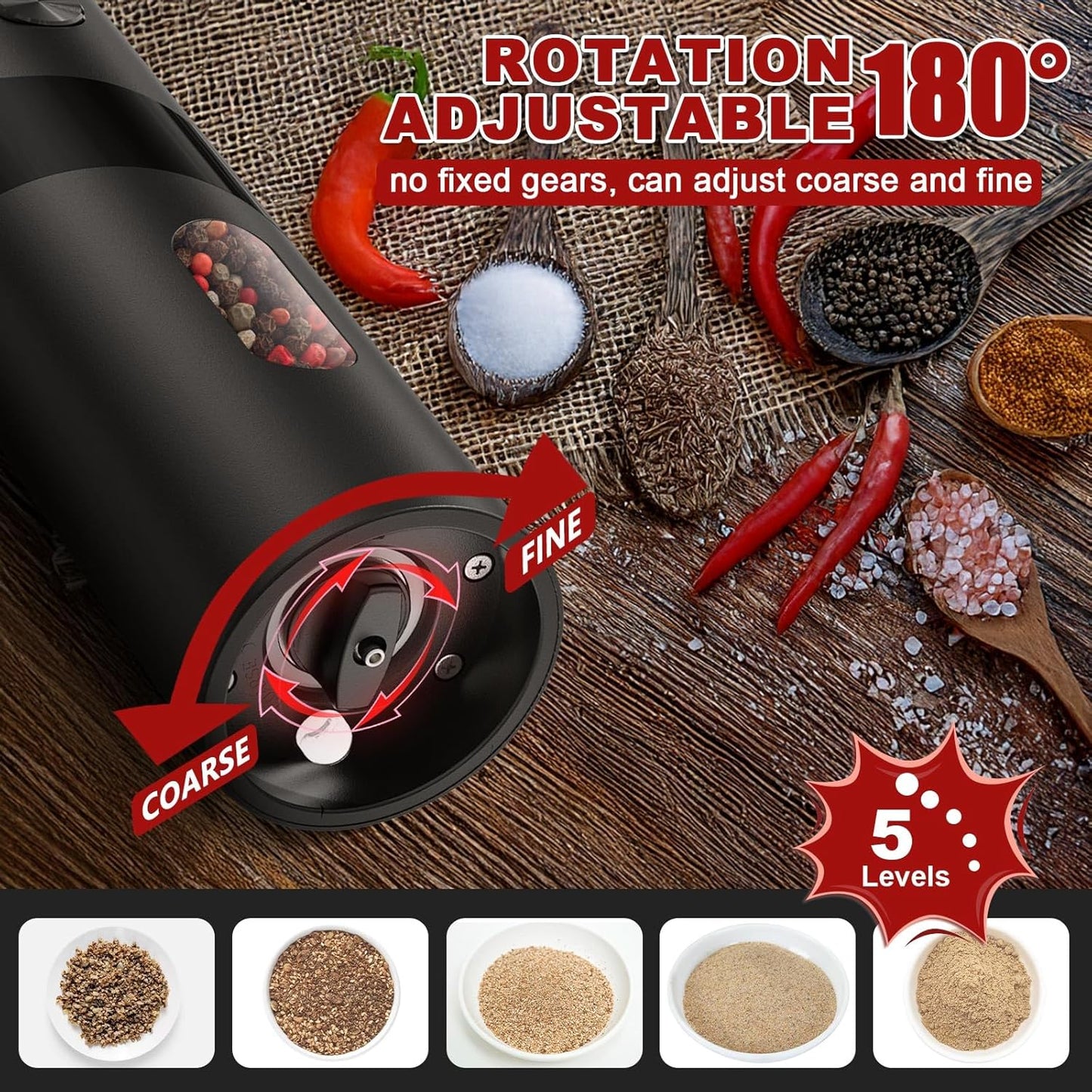 BN-LINK 2Pack Electric Pepper and Salt Grinder Set, Rechargeable Salt and Pepper Mill with LED Light, Charging Base & Adjustable Coarseness, One Hand Automatic Operation, for Kitchen, Outdoor, Black (4.7) | 103 ratings