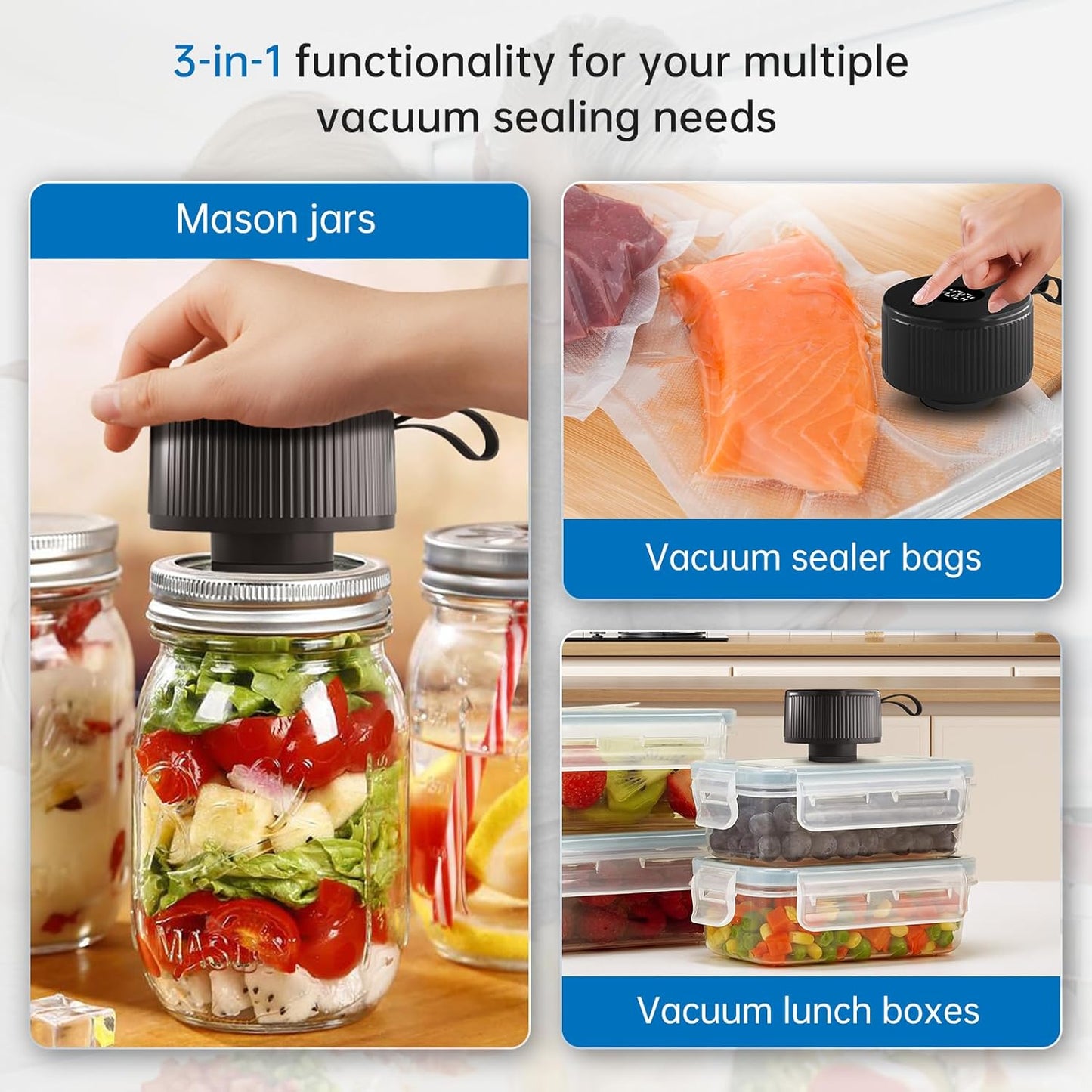 Behome Electric Mason Jar Vacuum Sealer with 20 Pack Lids, Automatic Wide Mouth and Regular Mouth Mason Jar Sealer Kit, Jar Vacuum Sealer for Food Storage and Fermentation, Black