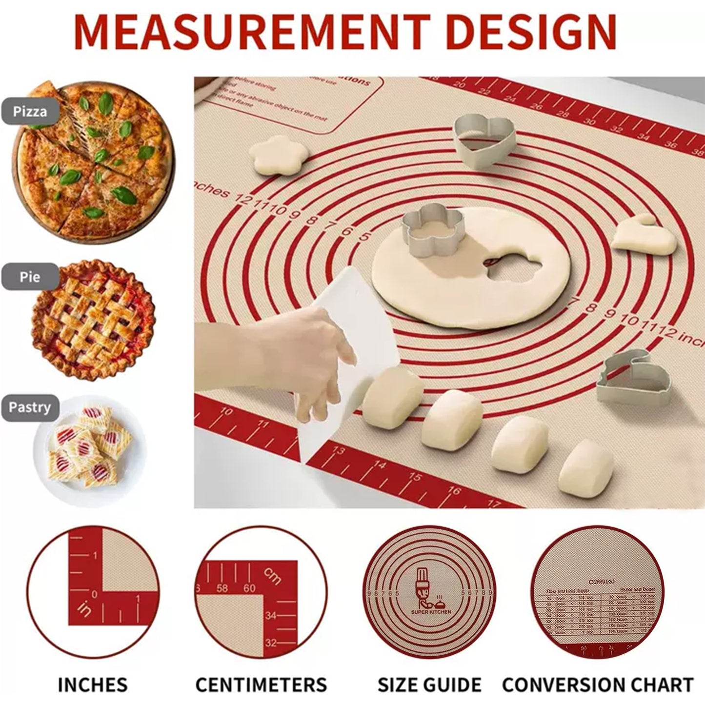 Behome Silicone Baking Mat, 28x20 Inch Extra Large Cookie Bread Rolling Mats Sheet, Non Slip Non Stick Silicone Mats for Kitchen Counter