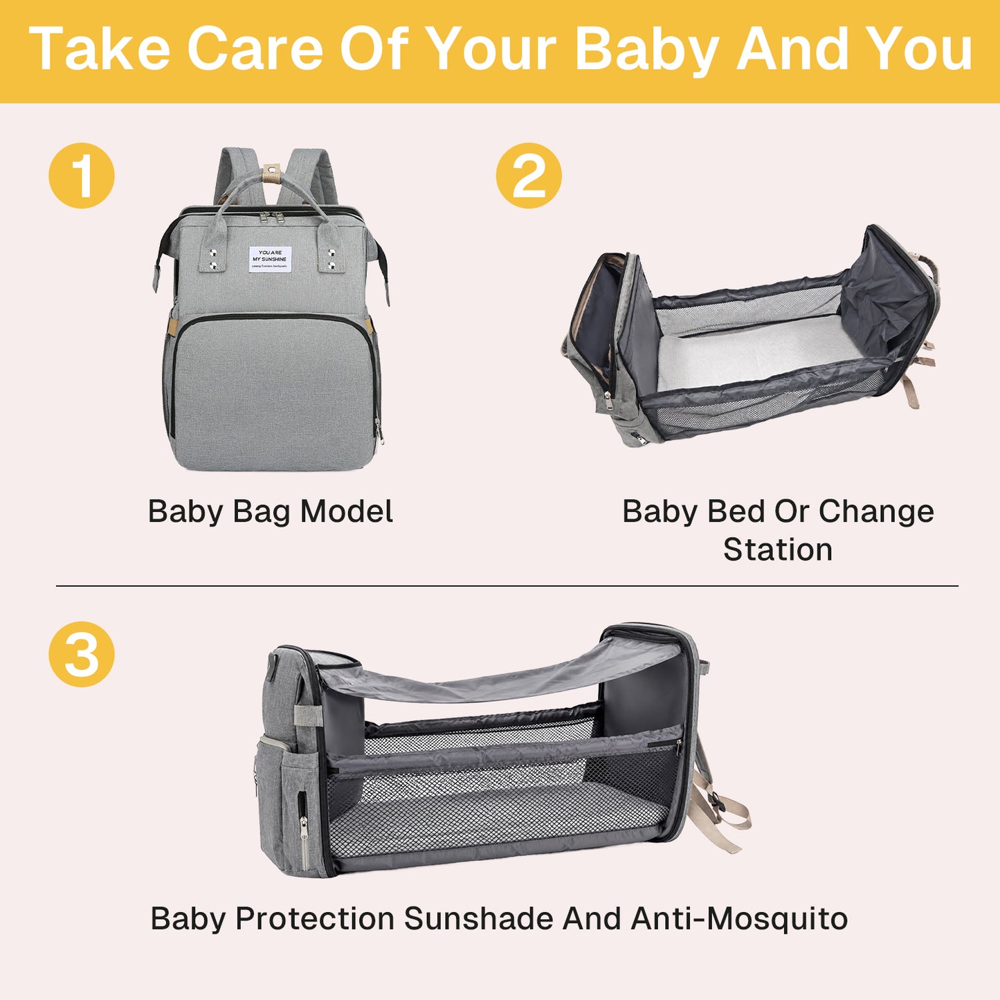 Behome Diaper Bag Backpack, Large Waterproof Baby Bag with Changing Pad, Stroller Straps & Insulated Pockets, Multifunctional Travel Diaper Bags For Mom & Dad