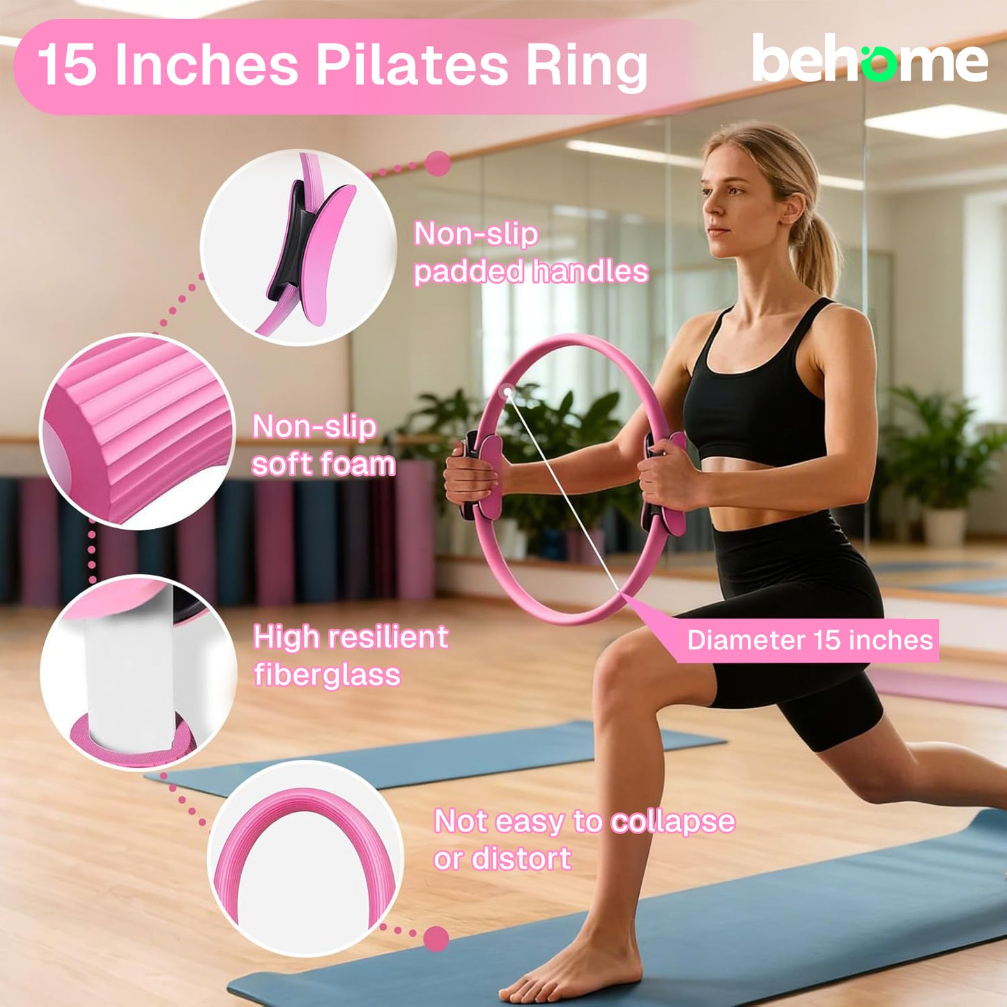 Behome 14PCS Pilates Kit for Women, Home Workout Pilates Equipment with Pilates Ring and Ball, 5 Resistance Bands & Grip Socks, Pilates Set for Strength Training and Toning