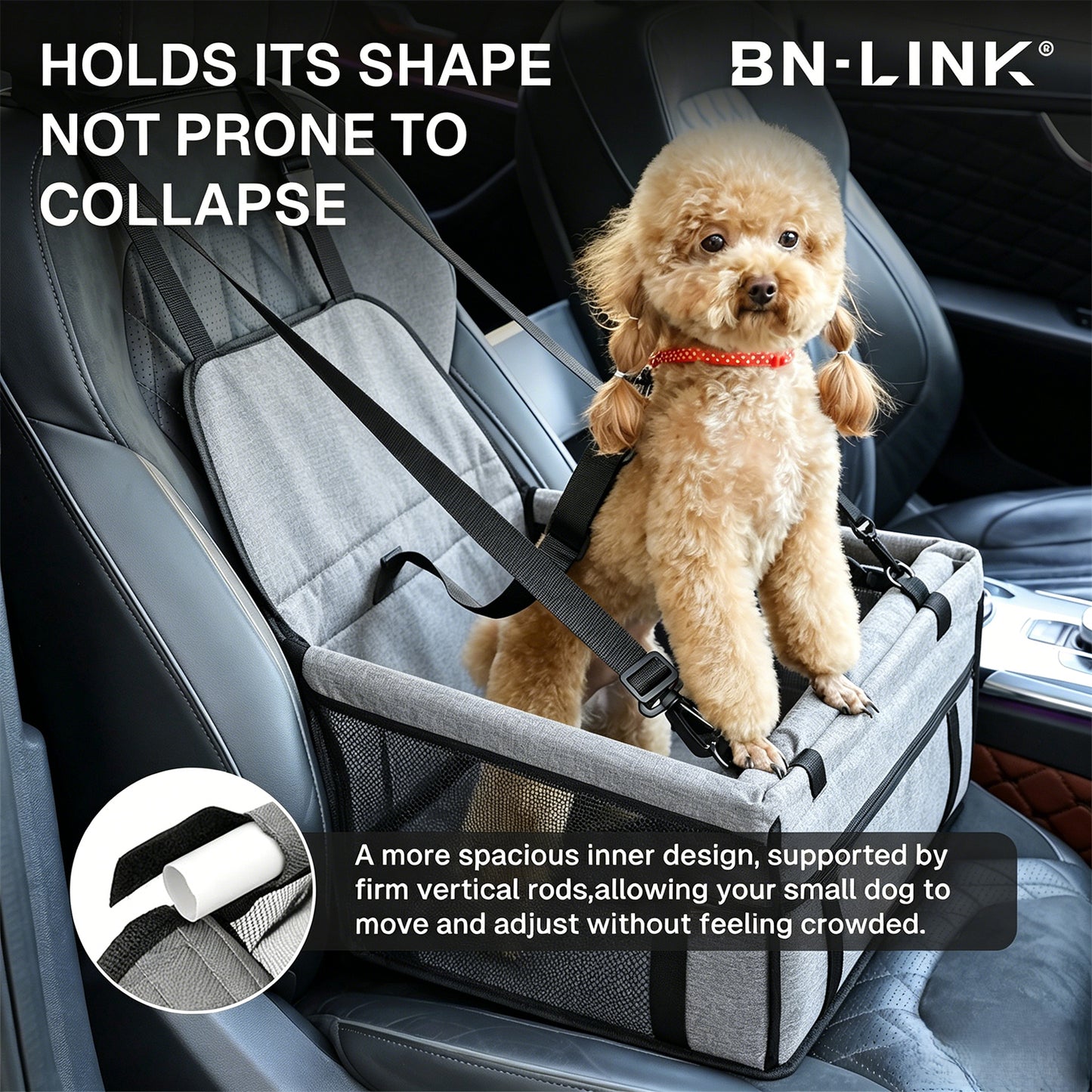 BN-LINK Dog Car Seats for Small Dogs, Dog Booster Car Seat with Storage Pockets and Clip-On Leash, Portable Pet Car Seat for Travel & Home,Gray