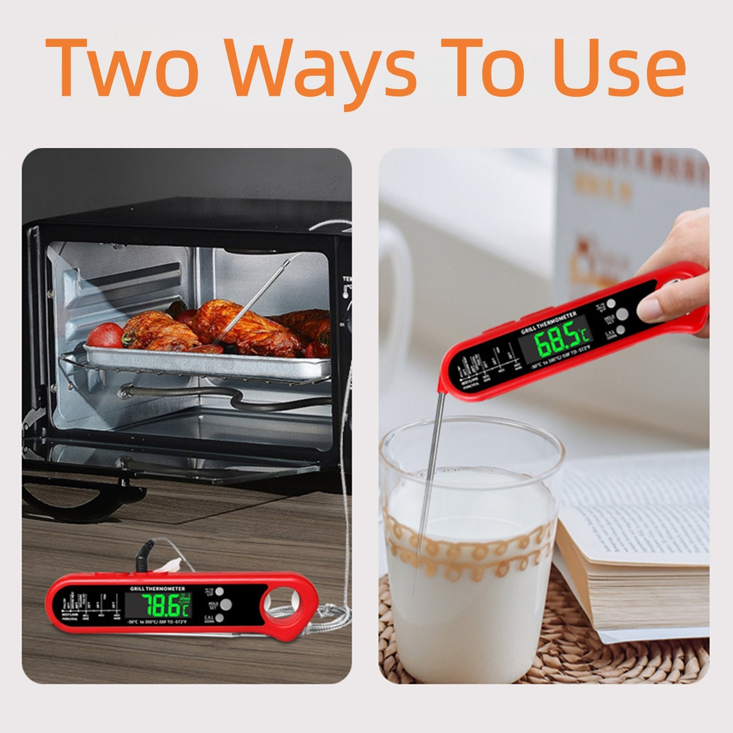 Behome Meat Thermometer, Instant Read Meat Thermometer Digital with Dual Probe, Waterproof Food Thermometer for BBQ,Grill, Fry, Oven, Candy Making