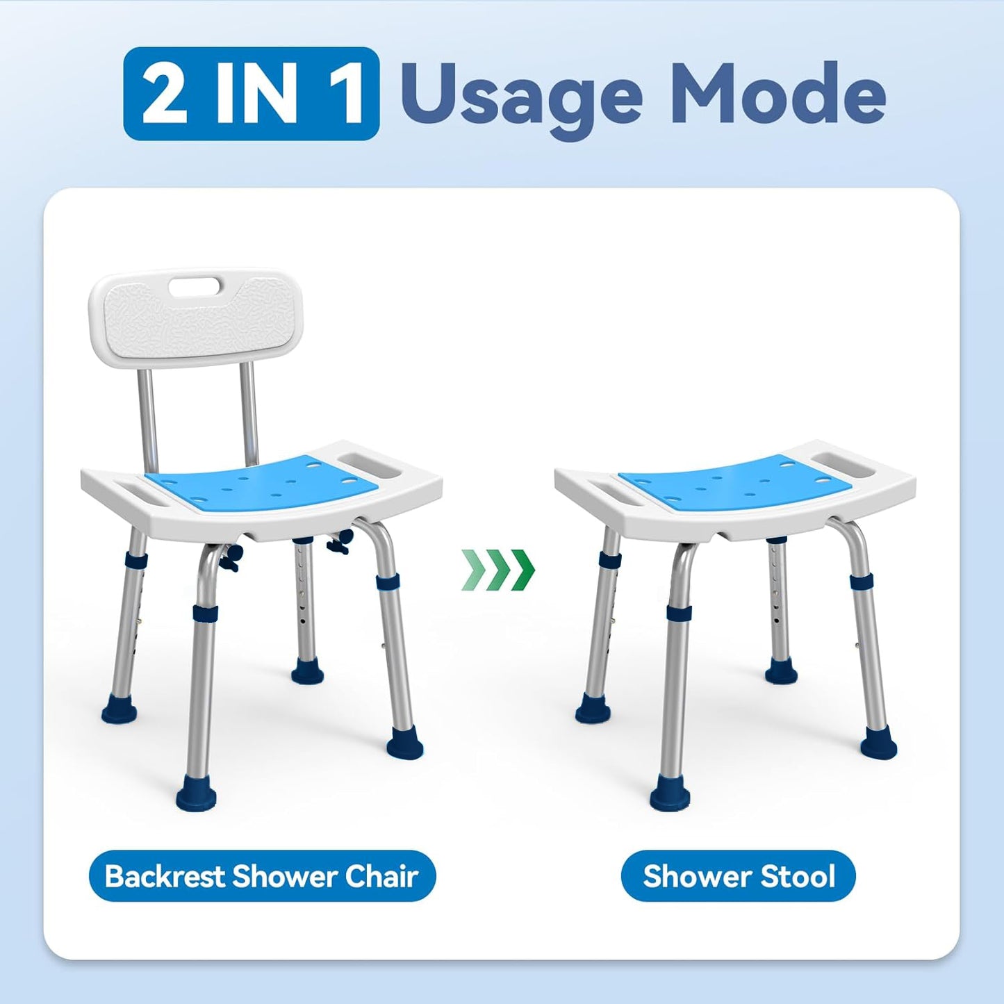 BN-LINK Shower Chair, 6 Height Adjustable Bath Chair, Anti-Slip Shower Bench Bathtub Stool for Elderly, Senior, Handicap & Disabled