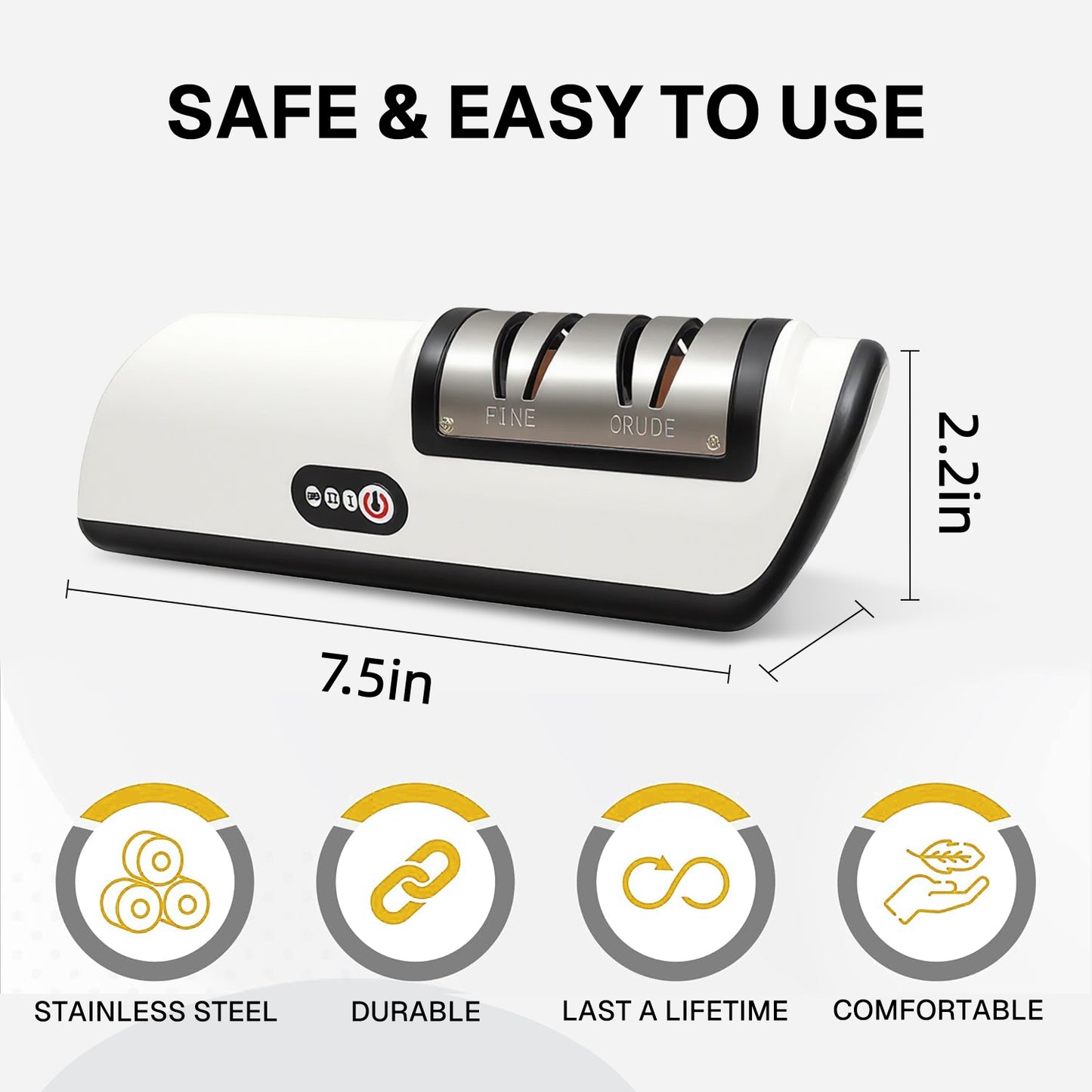 Behome Knife Sharpener, Electric Knife Sharpener for Kitchen, 2 Stages of Coarse Sharpening & Fine Polishing, Fast & Safe Sharpening for Chef Knives, Home Use & Beginners (White)